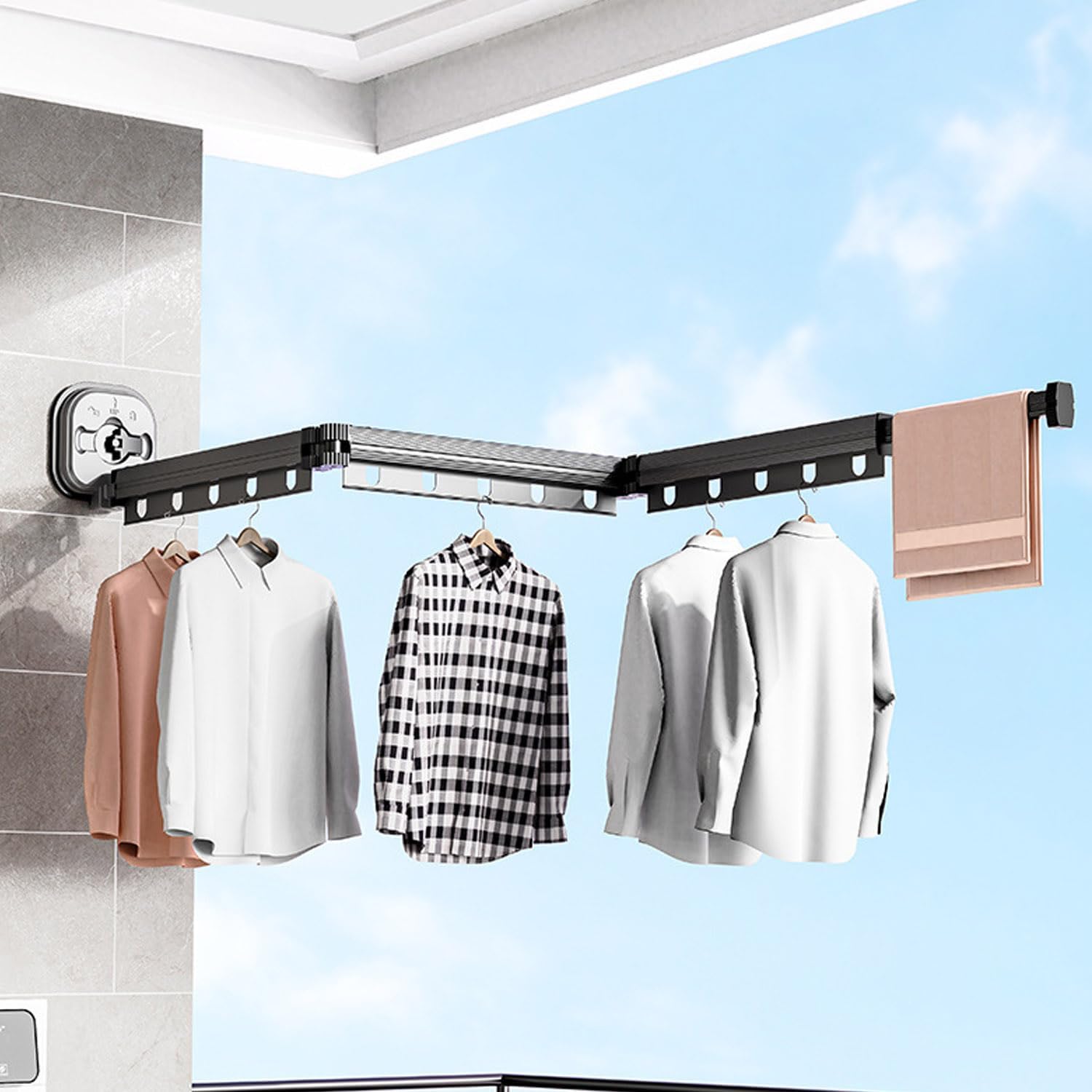 Portable Clothes Drying Rack, Retractable Wall Mounted Laundry Room Organization and Storage, Space Saver Collapsible Clothes Hanger Rack (Dark Gray, 3 Folding)