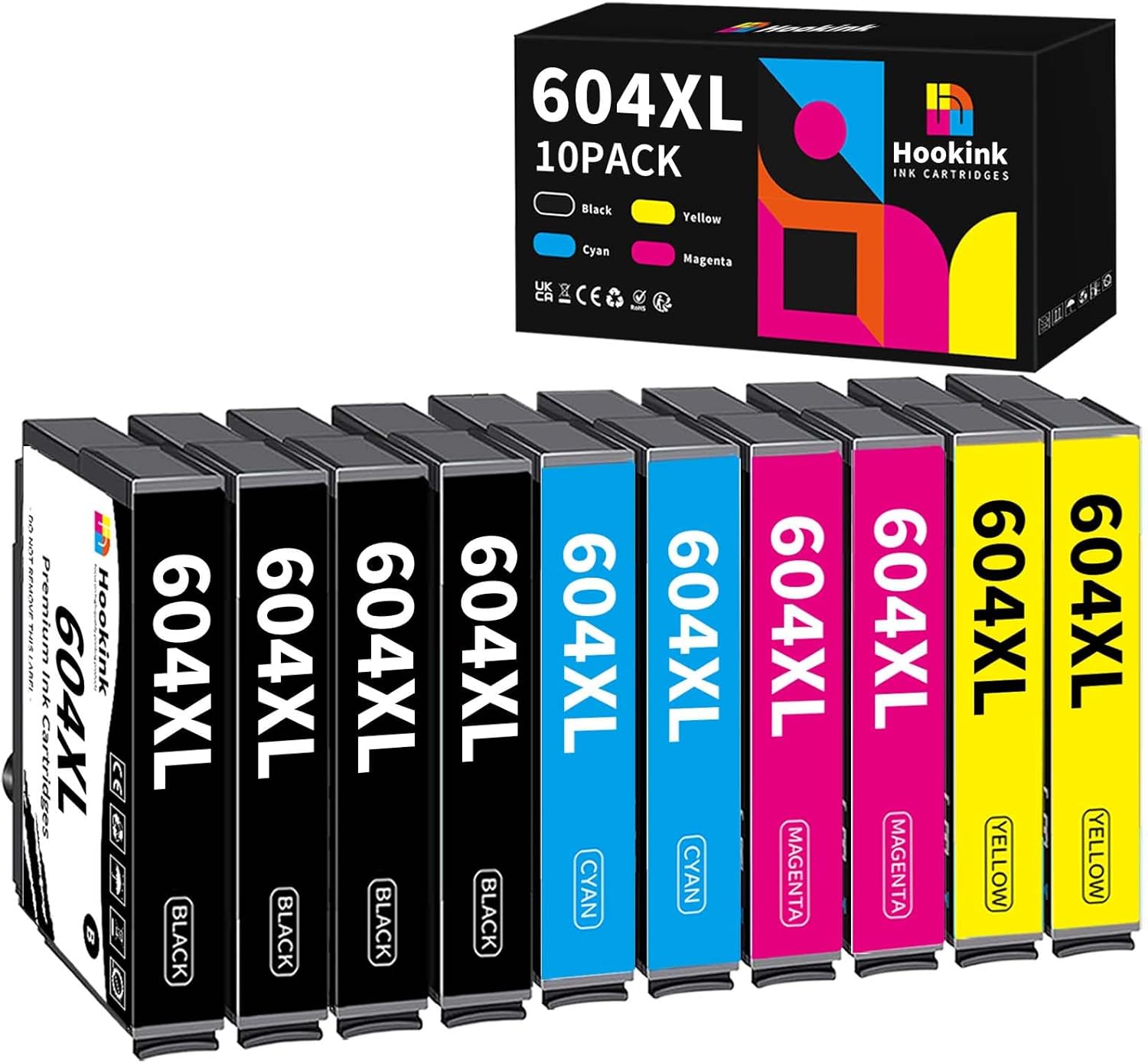 Hookink 10-Pack 604XL Ink Cartridges Multipack Compatible with Epson 604 XL for Expression Home XP2200 XP2205 XP3200 XP3205 XP4200 XP4205 Workforce WF-2910DWF WF-2930DWF WF-2935DWF WF-2950DWF