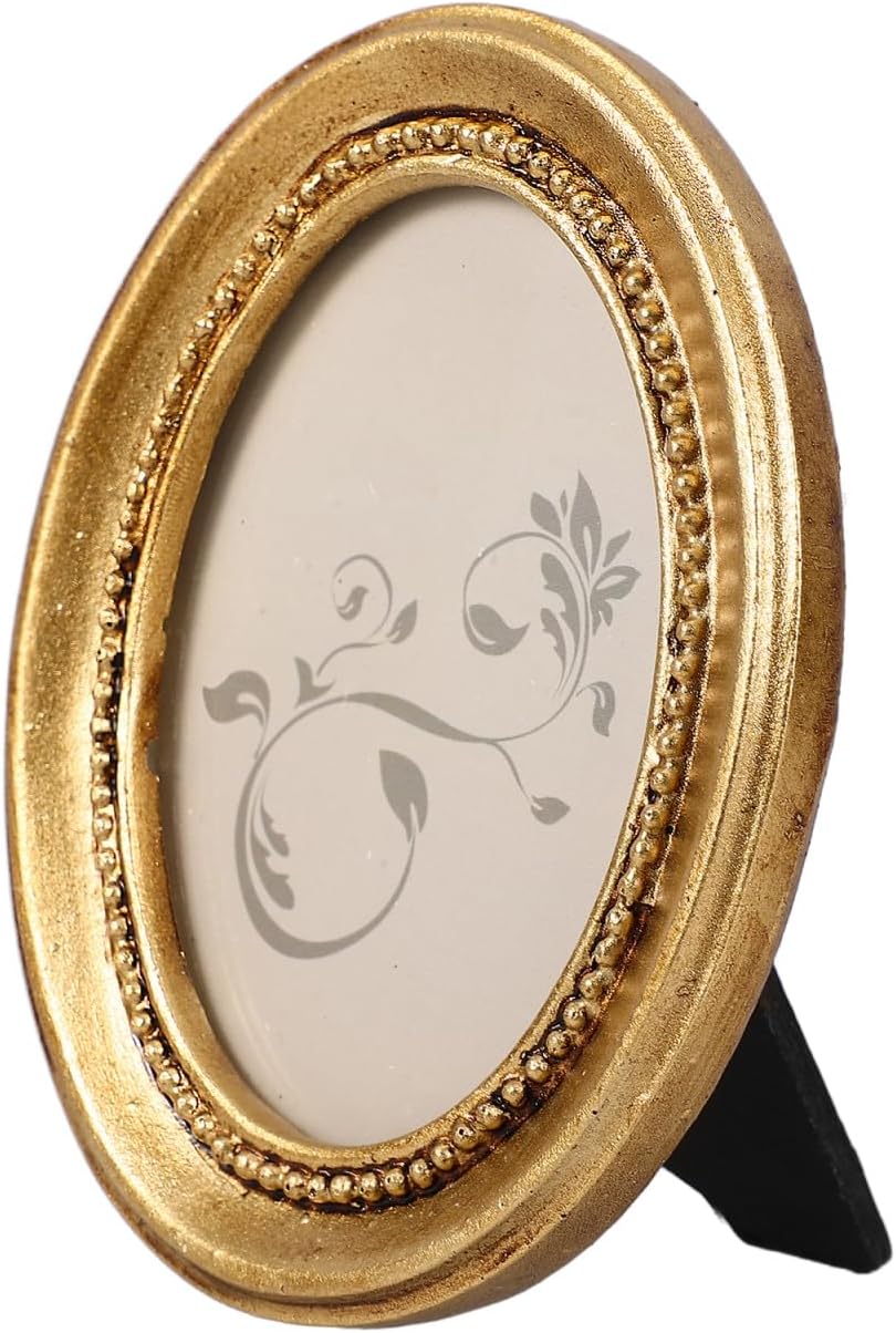 HOMOYOYO Antique Photo Frame 4x3 Inch Vintage Resin Picture Frame with Stand - Oval Decorative Wall or Tabletop Display for Home Decor, Gallery, Cherished Memories (White/Gold)