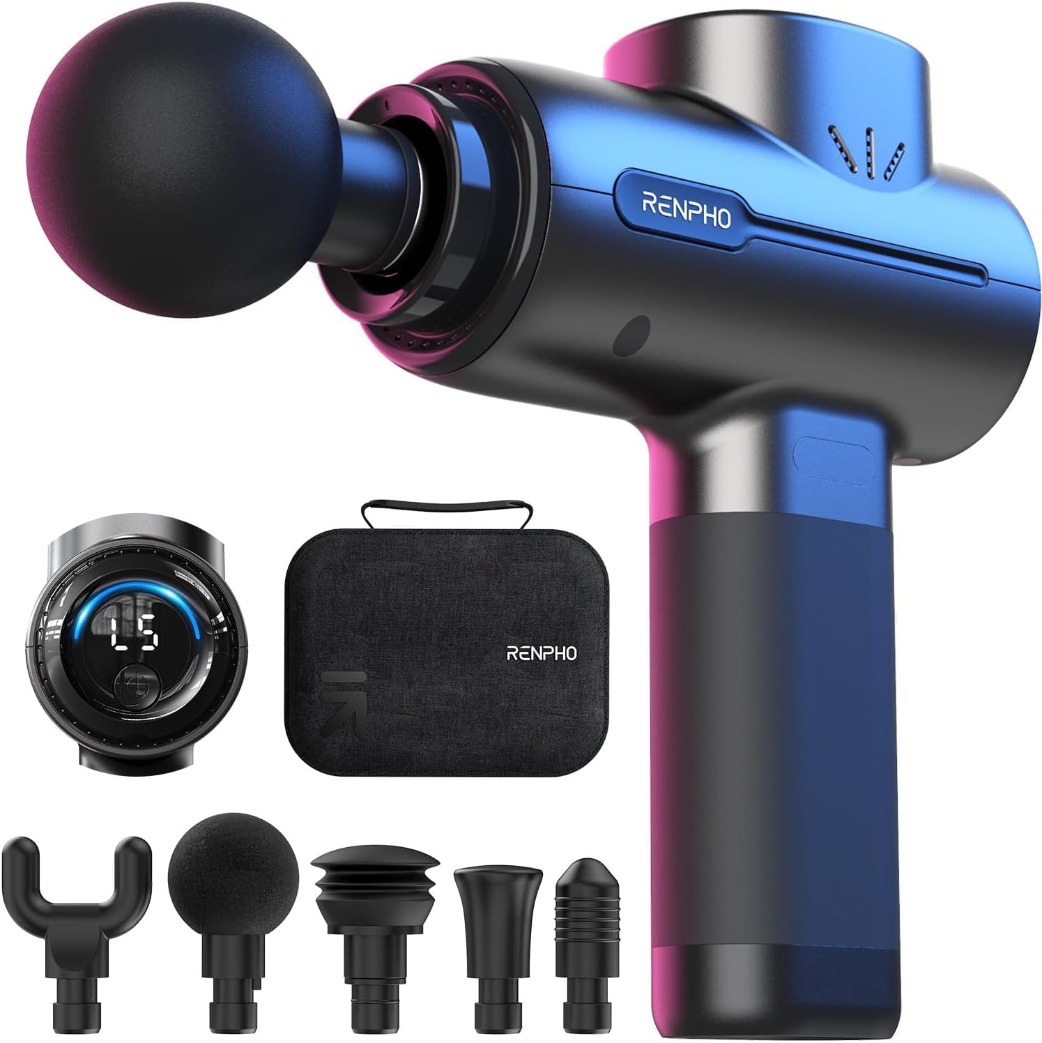 Massage Gun Deep Tissue, RENPHO Massage Gun Powerful Message Gun Percussion Muscle Massage Gun Massager with 2500mAh Battery and Type-C Charging for Muscle Massage Relax, Black