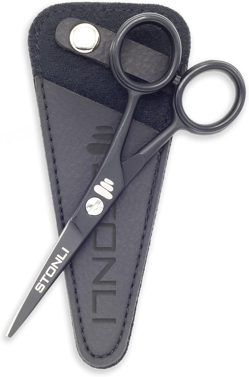 STONLI 4.5 inches Beard and Moustache Scissors - Nose Hair Trimming Stainless Steel Scissors, Safety Use for Eyebrows & Ear Hair (Black)