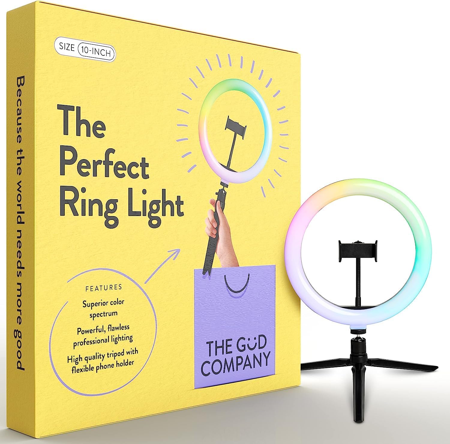 The Perfect 10-inch Portable Ring Light with Stand, Premium Photo and Video Lighting for tiktok Influencer, 5 Dimmable Light Modes, Black (10-Inch)