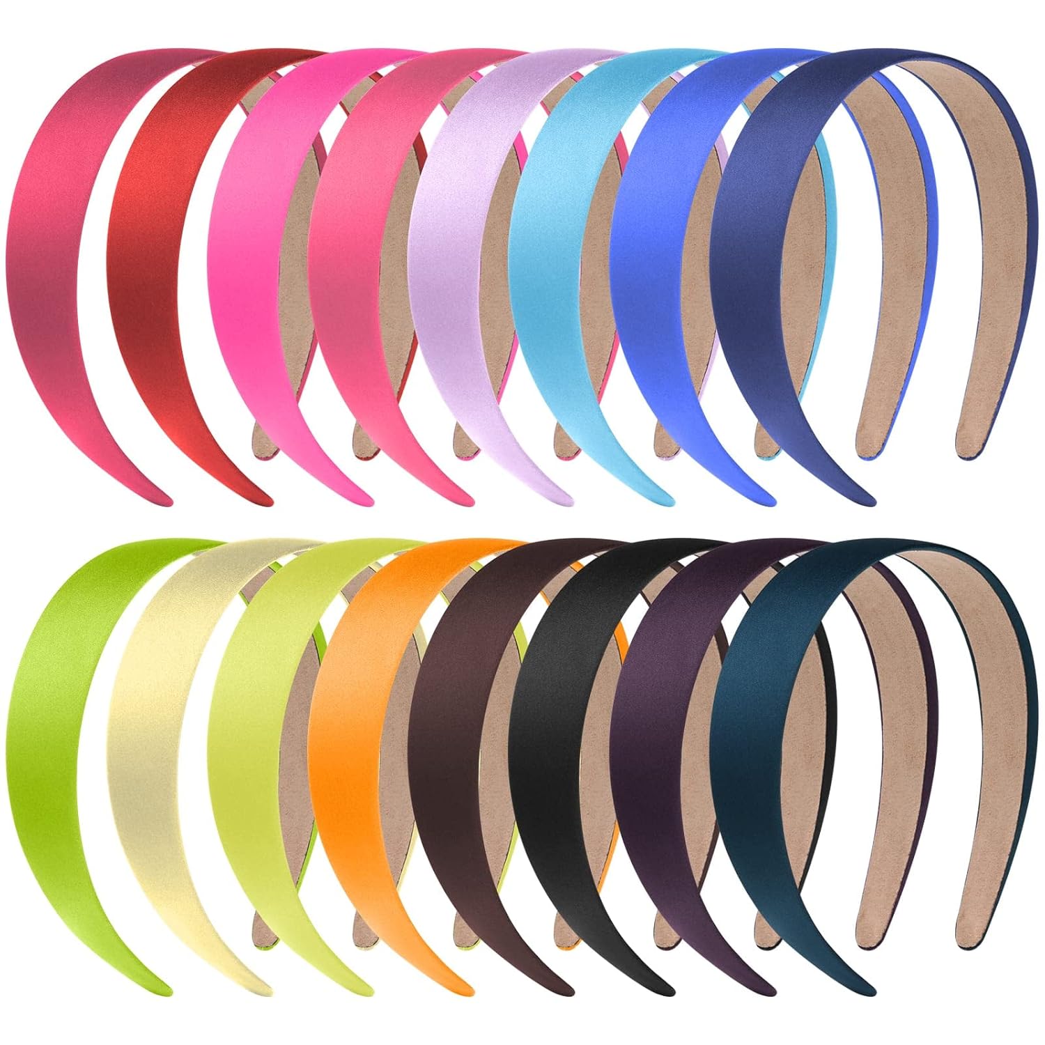 anezus 16 Pcs Satin Headbands Bulk 1 Inch Anti-slip Ribbon Hair Bands Plain Hard Headbands for Women Girls DIY Craft Hair Accessories (Multicolor)