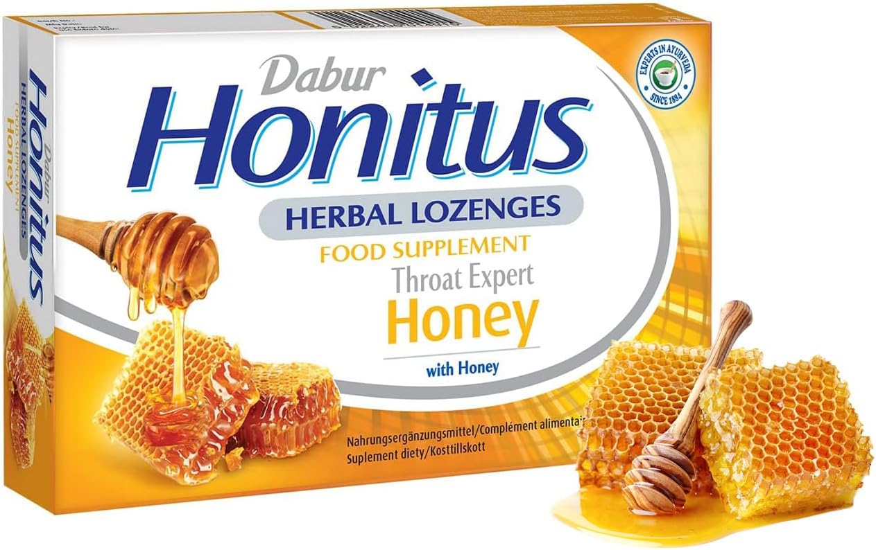 Dabur Honitus Herbal Honey Flavor - 24 Lozenges | Effective Relief from Cough & Sore Throat Pain