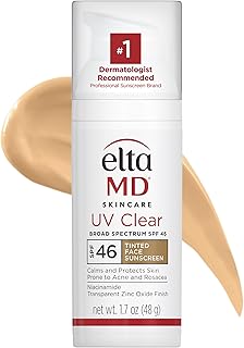 EltaMD UV Clear Tinted Face Sunscreen, SPF 46 Oil- Free Tinted Sunscreen with Zinc Oxide, Dermatologist Recommended Sunscreen, 1.7 oz Pump