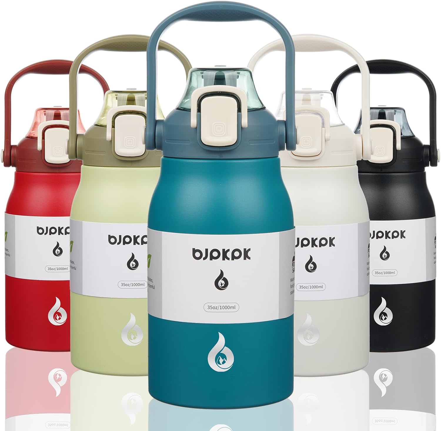 BJPKPK Insulated Water Bottle, 35oz Stainless Steel Water Bottles with Straw Lid, BPA Free Sweat/Leak-Proof Reusable Water Bottle for Sports, Camping, Thermo Mug, Metal Canteen, Light Blue