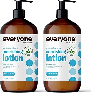 Everyone Nourishing Hand and Body Lotion, 32 Ounce (Pack of 2), Unscented, Plant-Based Lotion with Pure Essential Oils, Coconut Oil, Aloe Vera and Vitamin E