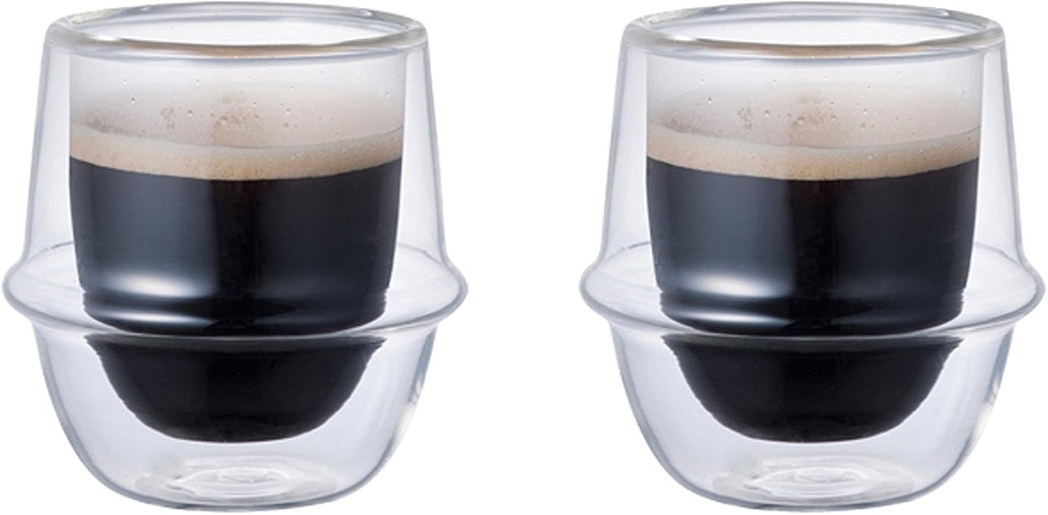 Kinto Set of 2 Double-Walled KRONOS 80 ml Espresso Cups - Maintain Temperature - Prevent Condensation