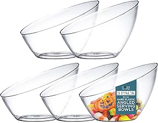 Posh Setting - Clear Plastic Serving Bowls for Party Angled Bowls Disposable Chip Bowls Candy Bowls for Party Table Salad and Fruit Bowls for Party Wedding Serving Bowls-Clear, 8 OZ, 5 Pack