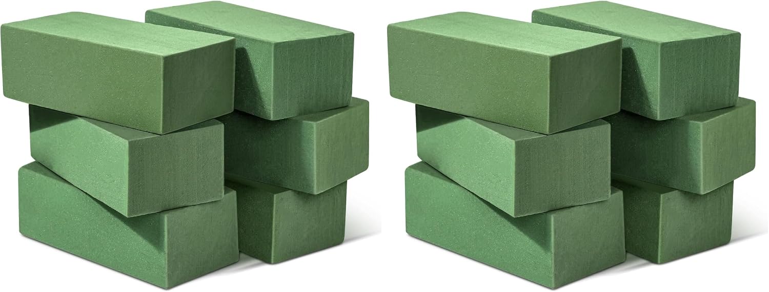 6 Pcs Floral Foam Blocks for Flower Arrangement (Larger Size 9” Lx4.3” Wx3” H) Wet and Dry Green Floral Foam for Wedding, Birthdays, Home Decorations (Pack of 2)