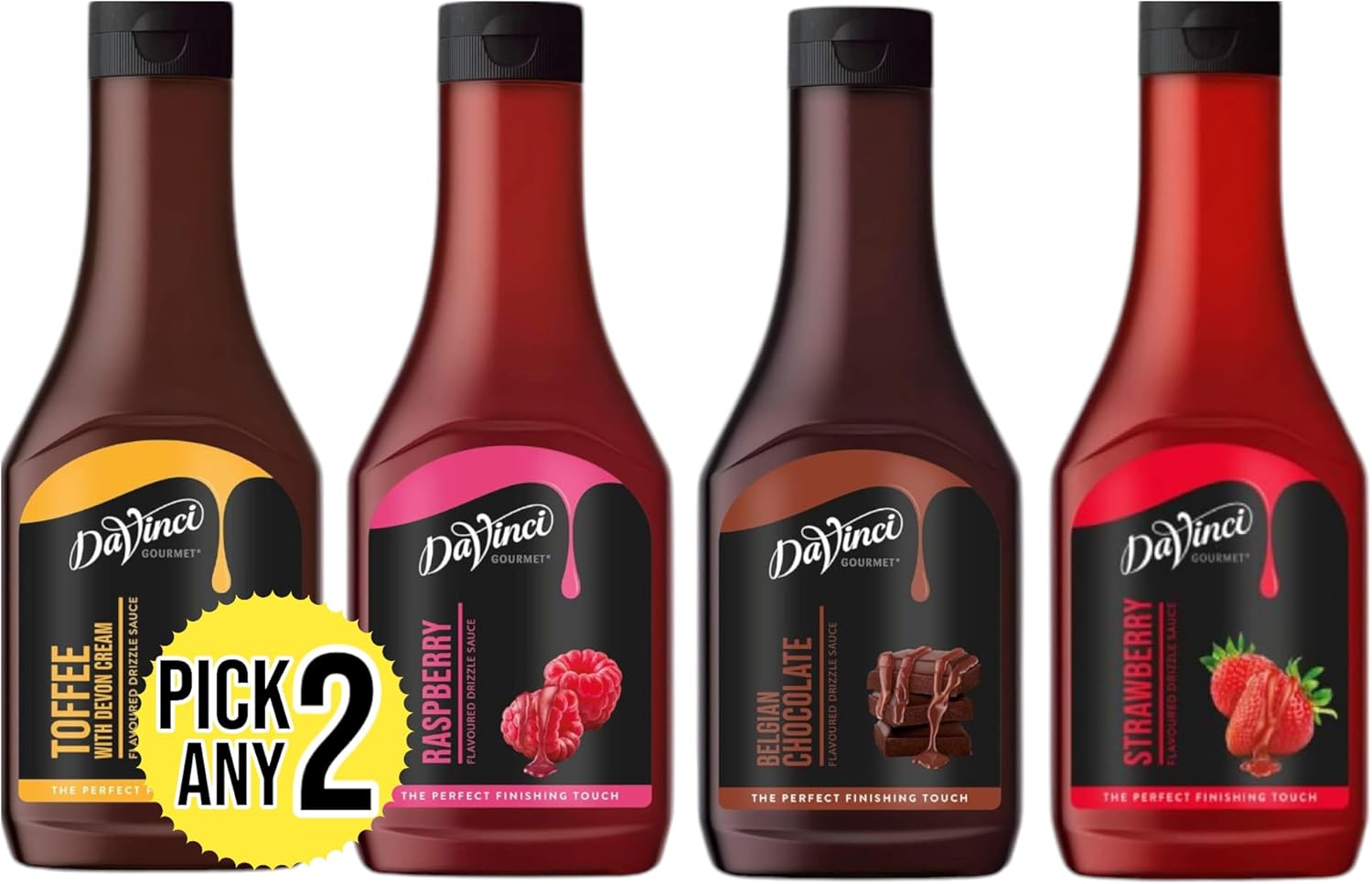 DaVinci Gourmet 500G Drizzle Sauce for Desserts & Drinks. Pick Any 2 Bottles from 4+ Flavours Inc. Belgian Chocolate, Raspberry, Strawberry, Toffee with Devon Cream and Etc.