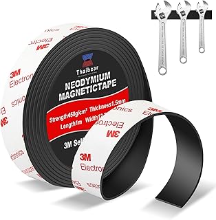 Neodymium Magnetic Tape, Flexible Magnet Tape Strips Roll (1/2'' Wide x 3.3 ft Long) with Strong 3M Adhesive Backing, Magnetic Strips Heavy Duty Perfect for Wall, DIY, Art Projects & Fridge