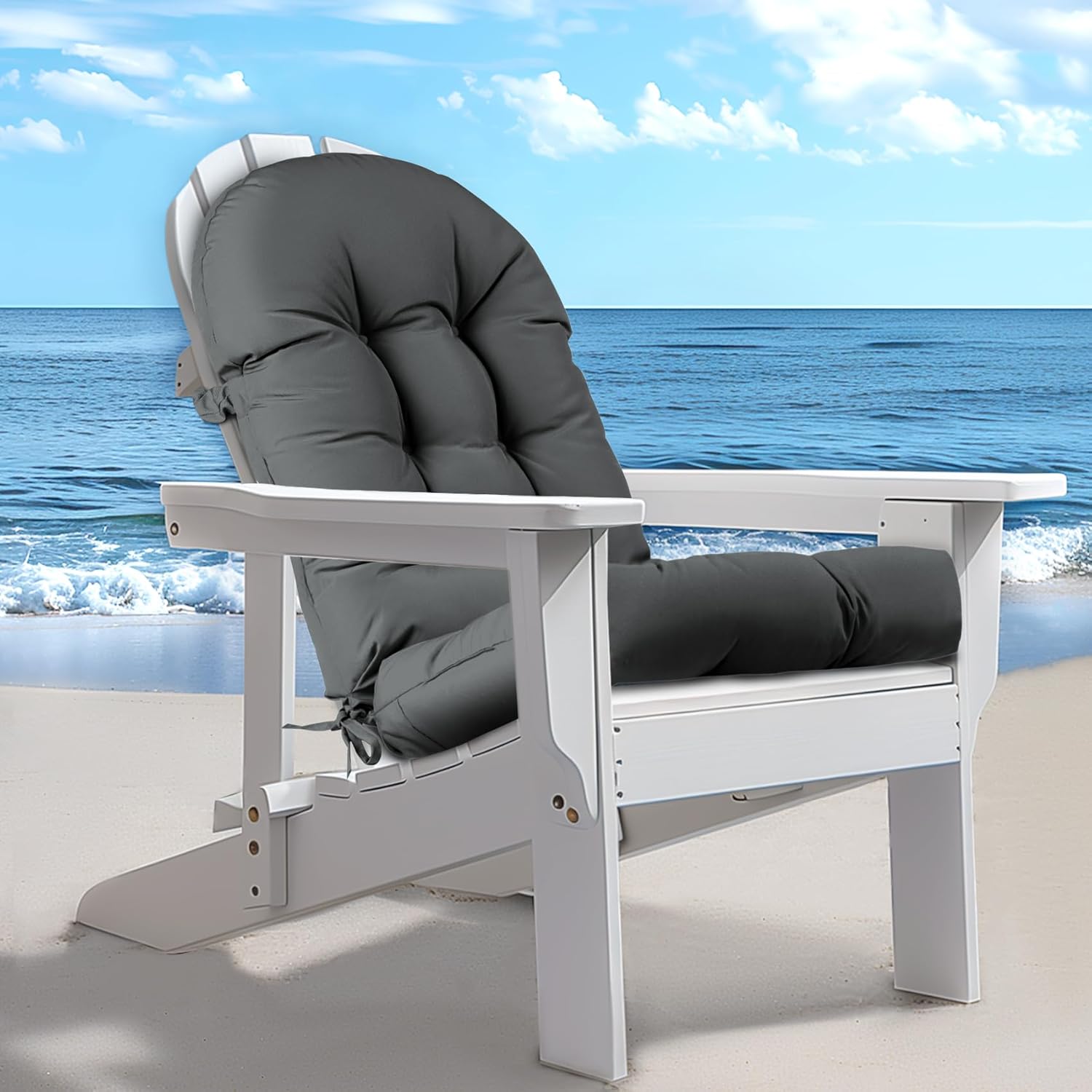 Lokex Adirondack Chair Cushion, Suitable for Indoor and Outdoor use Rocking Chair Cushion, Comes with Lace-up Straps and Anti-Slip Bottom, 44x19x4 Inches Waterproof High Back Rocking Chair Cushion