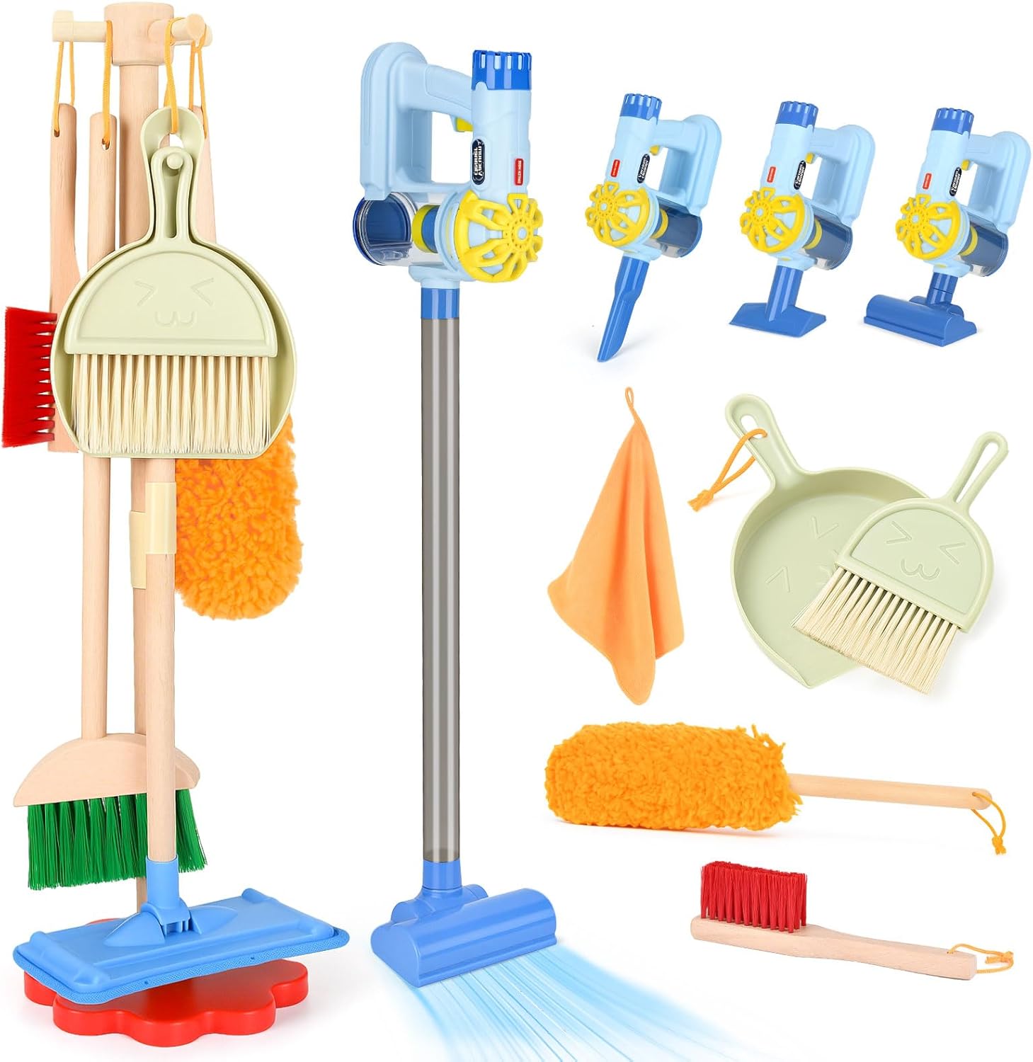 Dreamon Kids Cleaning Set – 11 PCS Toddler Cleaning Toys with Real Working Vacuum, Broom, Mop, Duster – Pretend Play Housekeeping Set for Boys & Girls Ages 3+, Birthday Gift