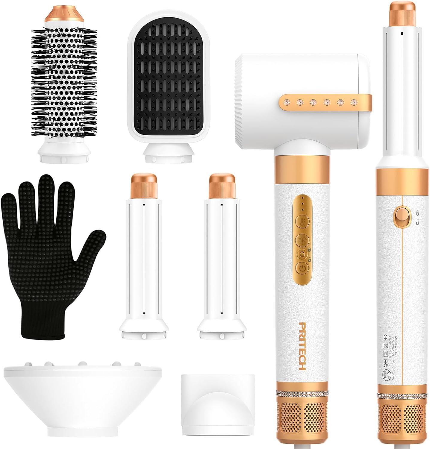 PRITECH Hair Dryer Brush, Blow Dryer Brush Set with Diffuser, 7 in 1 Hair Styling Tools 110000 RPM High Speed Volumizer Drying, Curler Straightener