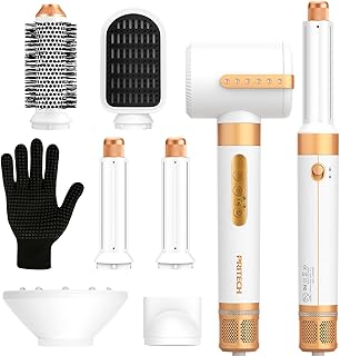 PRITECH Hair Dryer Brush, Blow Dryer Brush Set with Diffuser, 7 in 1 Hair Styling Tools 110000 RPM High Speed Volumizer Drying, Curler Straightener