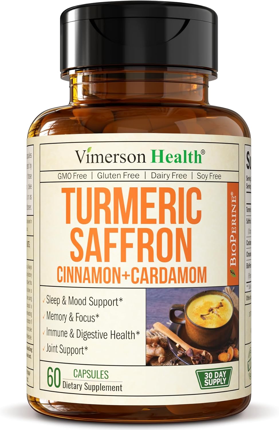 Saffron Supplements - 89mg Saffron Extract Turmeric Supplement with Black Pepper, Ceylon Cinnamon and Cardamom for Mood & Memory, Eye Health - Joint Supplements for Women & Men - 60 Tumeric Capsules