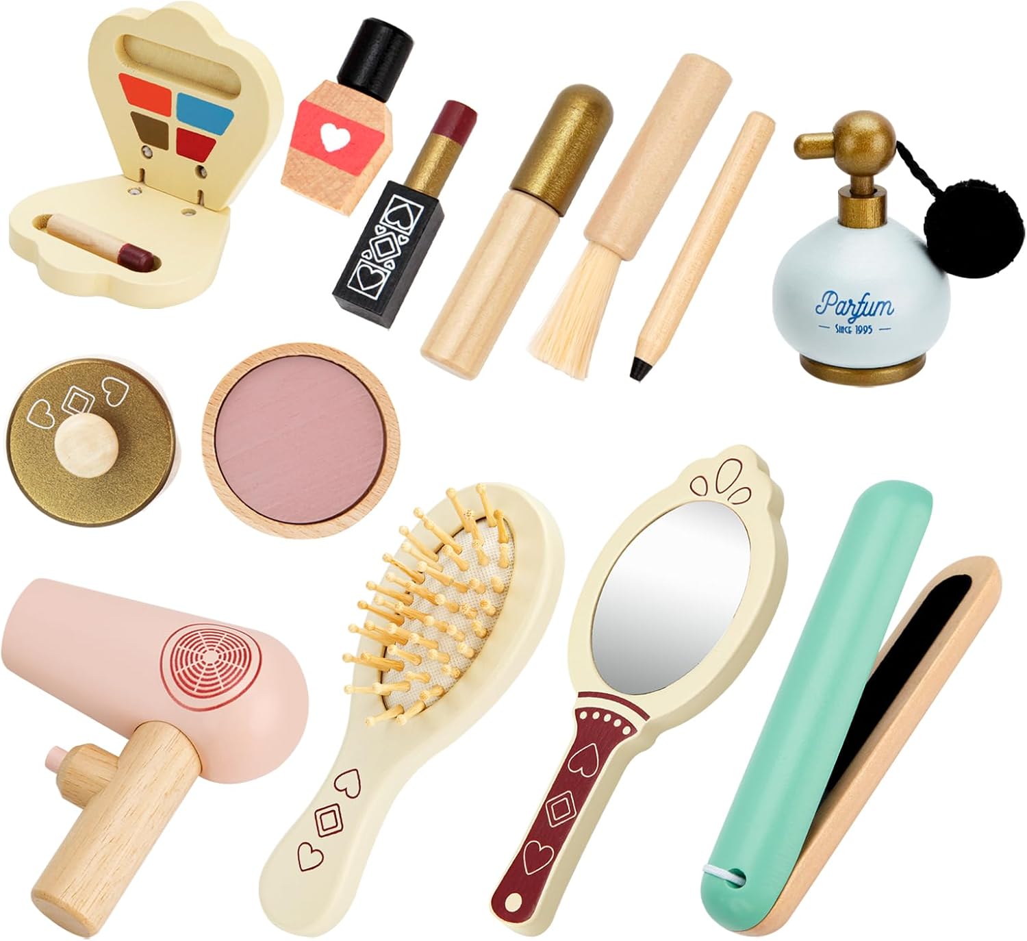 HEELWIRE Wooden Makeup Toy Set for Kids, Girls Imaginative Pretend Beauty Makeup Set Toys, Great Toys for Girls Ages 3+.