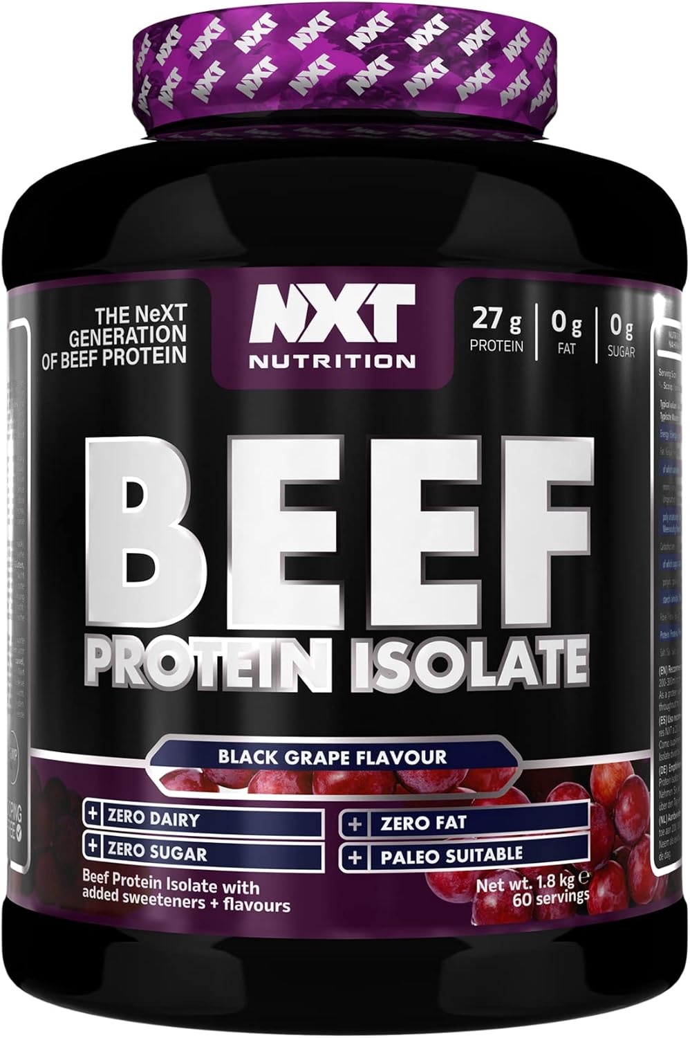 NXT Nutrition Beef Protein Isolate Powder - Protein Powder High in Natural Amino Acids - Paleo, Keto Friendly - Dairy and Gluten Free | 1.8kg | Black Grape