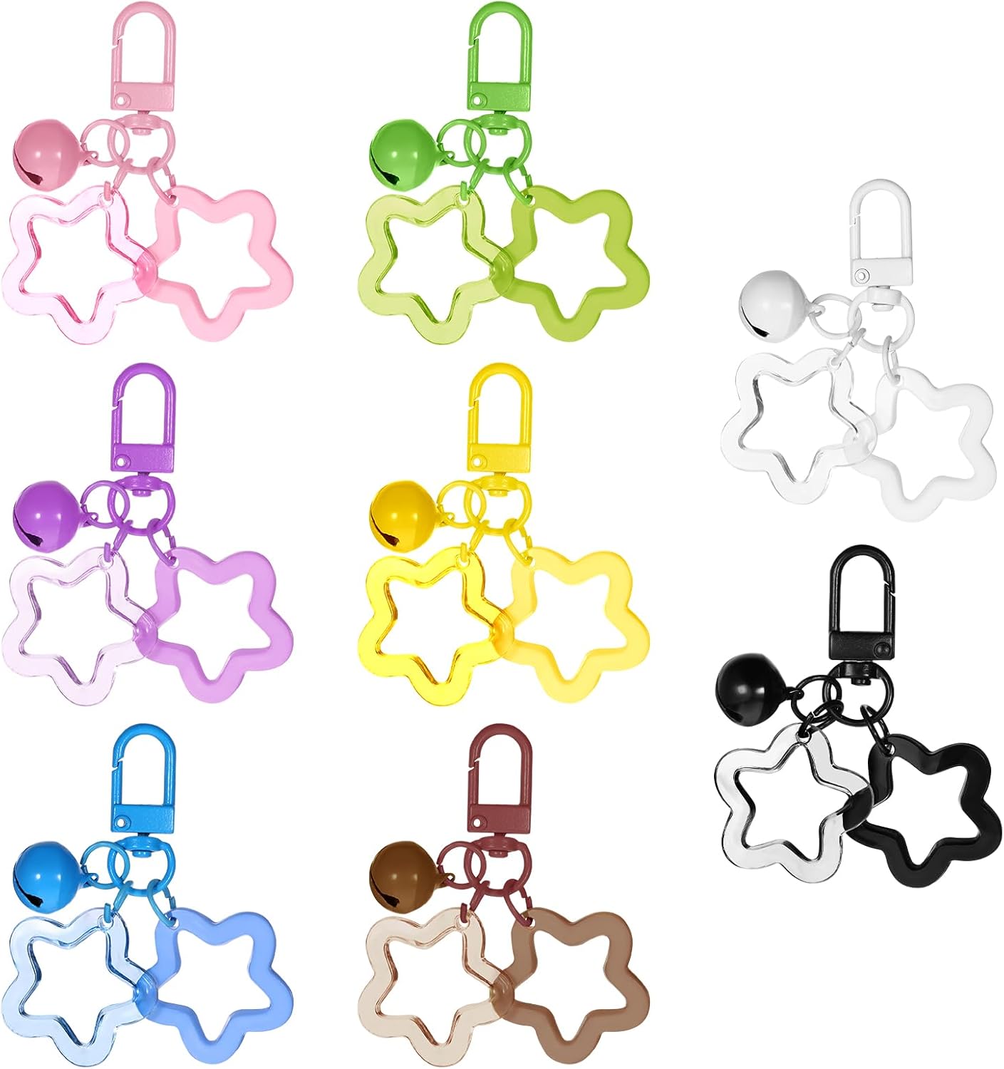 8 Pcs Star Keychain Cute Star Pendant Keyring Candy Color Acrylic Pentagram Key Chain Purse Bag Charms Key Ring Cute Stars Bell Keychains Pendant Keychain Clip for Women Men Car Keys