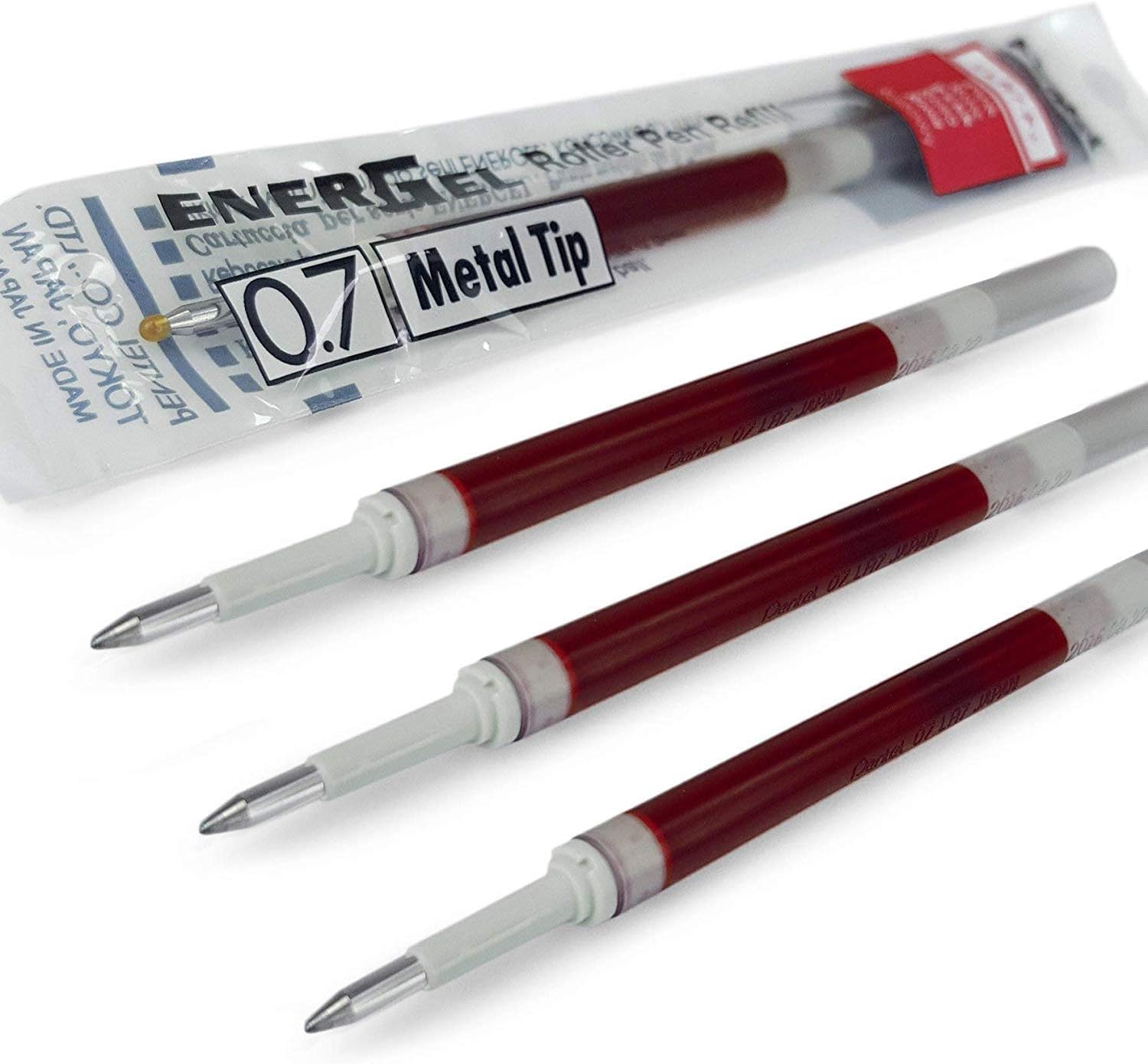 4 x PENTEL Energel 0.7mm Refill Metal Tip LR7 - Fits Energel Xm, BL77/BL57/BL37 - RED
