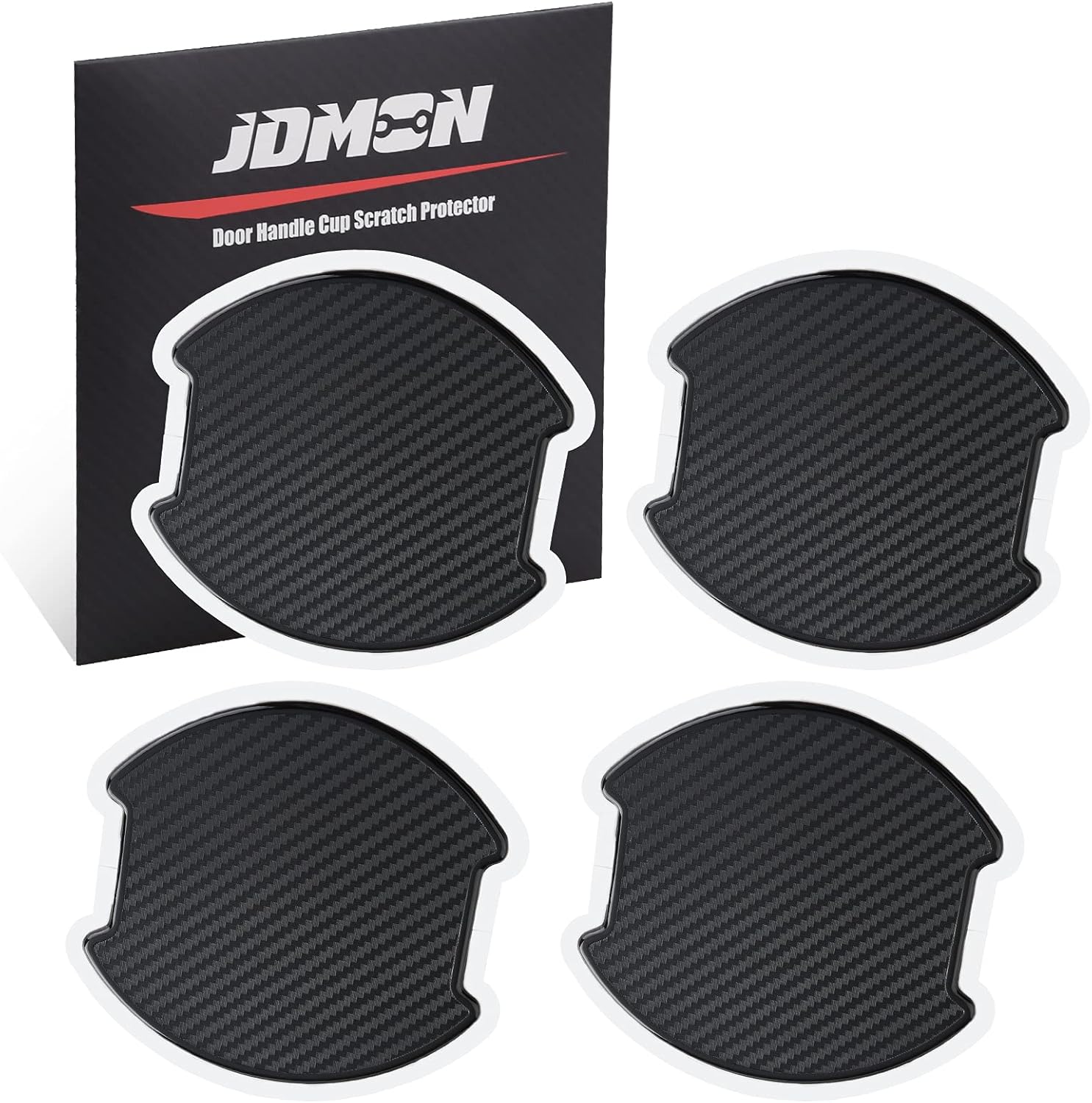 JDMON Car Door Handle Cup Scratch Protector, 4Pcs TPU Carbon Fiber Texture Door Bowl 3D Sticker Universal Fit Door Handle Paint Cover Guard (L)