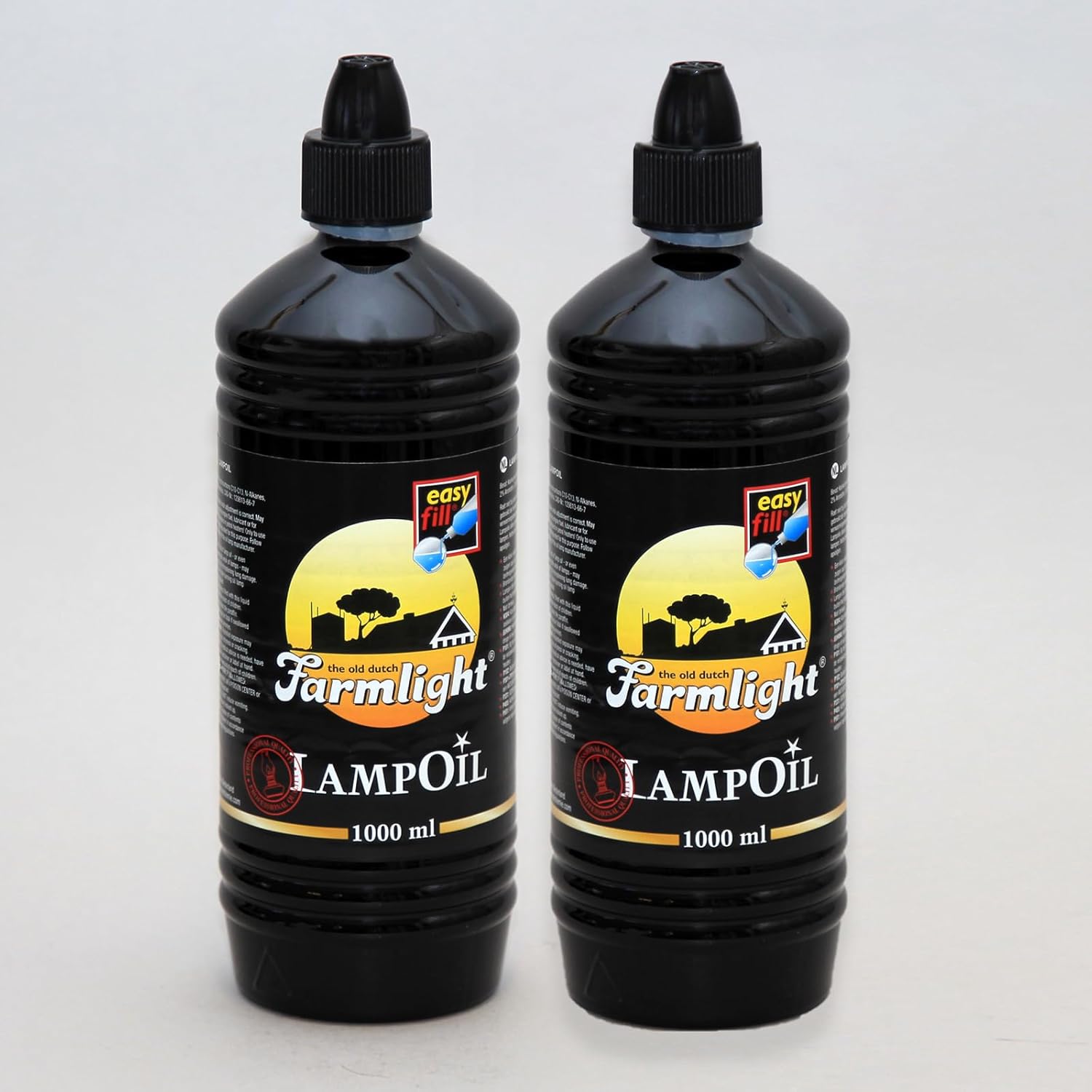 2 x Smokeless and Odourless Premium Dutch Lamp Oil with Intergrated Easy Pour Funnel - Clear Candle Oil - 2 x 1 Litre Bottle. Spill- Free Design Bottle.