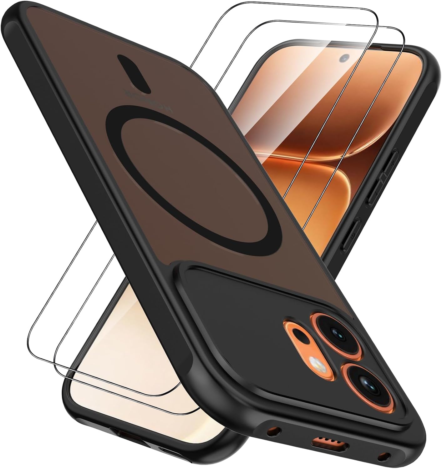 AOKUMA for Honor 600 5G Case with 2 Pack Screen Protector,Compatible with MagSafe,Shockproof Protective Cover for Honor 600 5G,Military-Grade Translucent Matte Back Phone Case(Black)