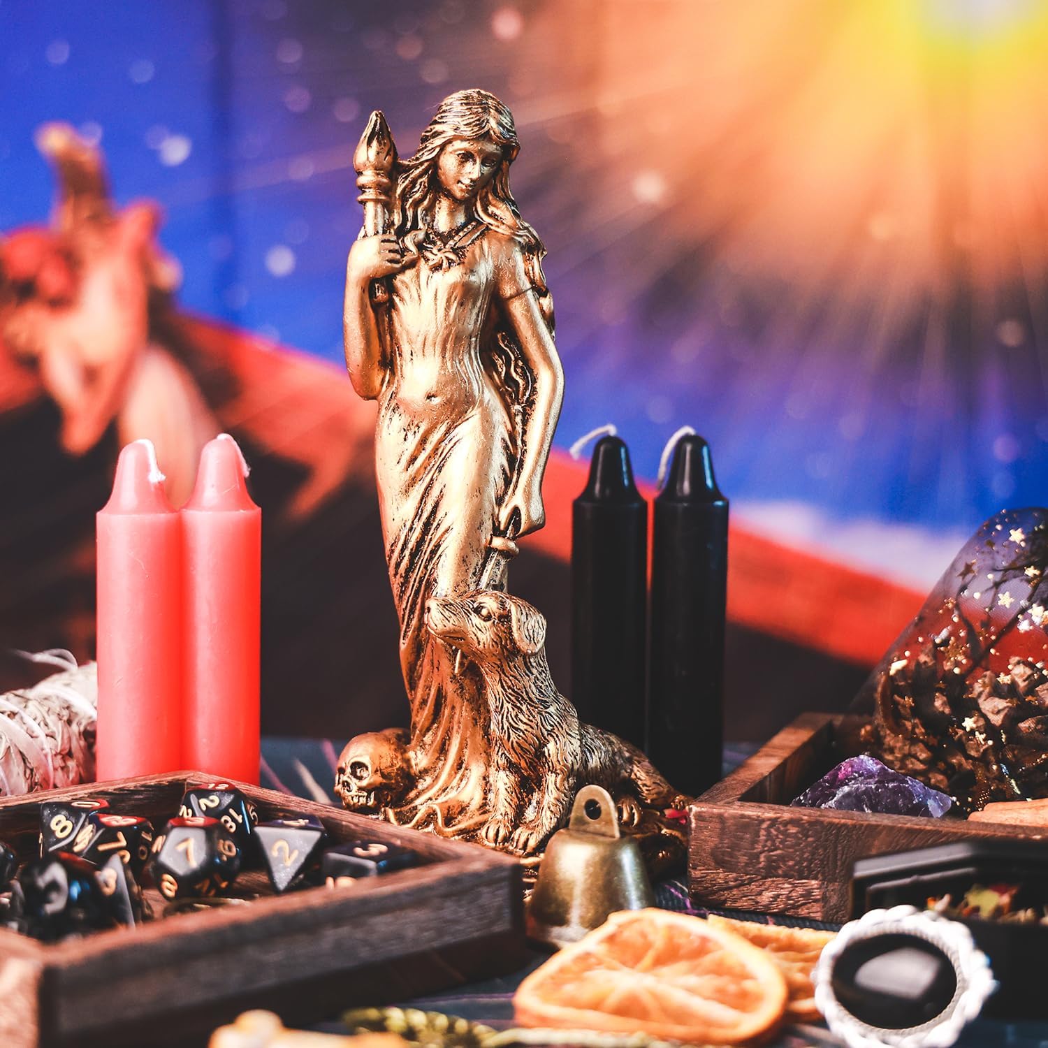 Hecate Resin Statue, Hecate Altar Set,7.87 Inch Hecate Goddess Statue of Magic Witchcraft Kit, Witch kit, Altar Tools