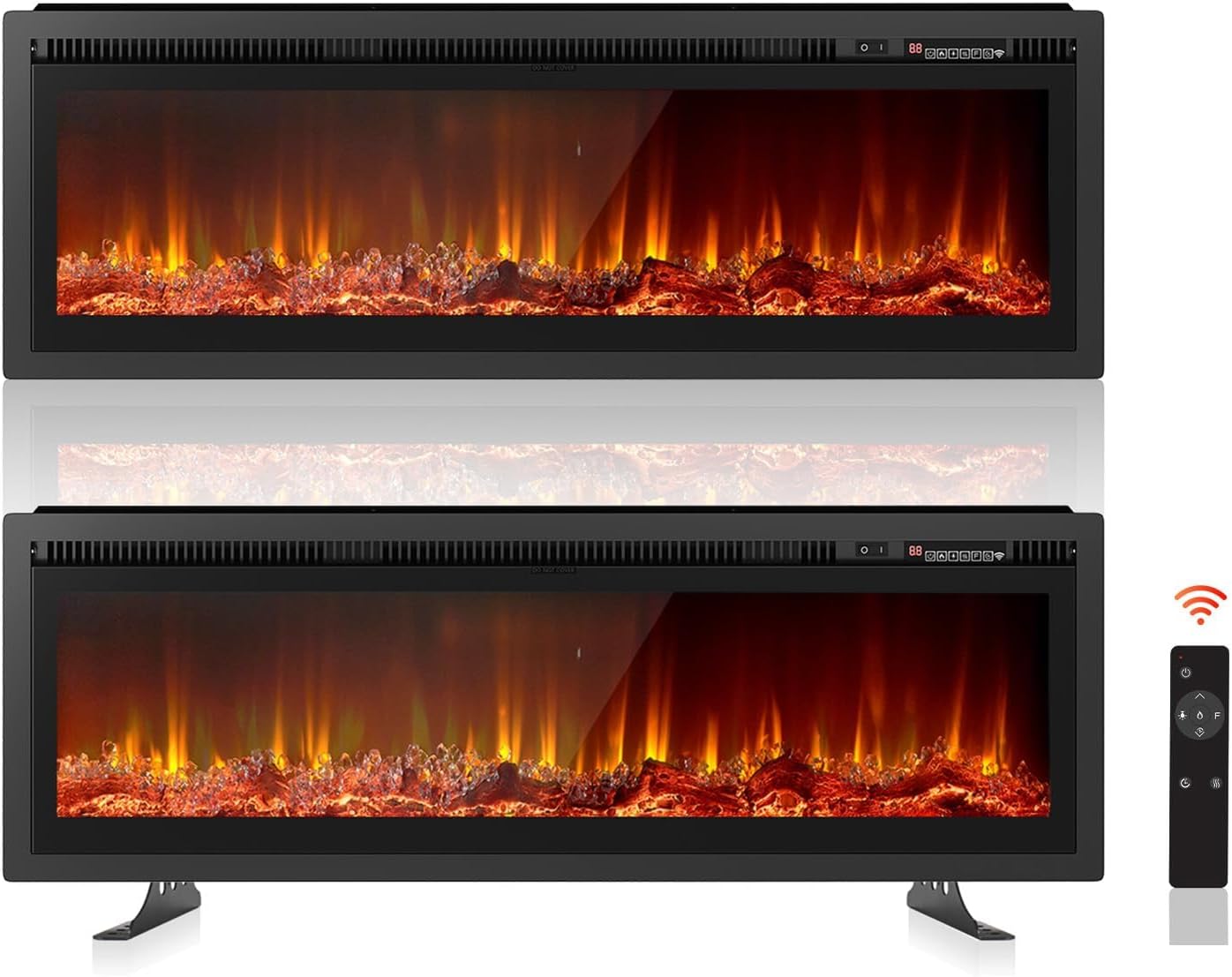 Nordivale 40"/102cm Recessed Electric Fireplace, Wall Mounted/Freestanding Media Wall Fireplace 750/1500W with Remote & Touch Buttons Controlled, 12 LED Color Electric Log Burner, Overheat Protection