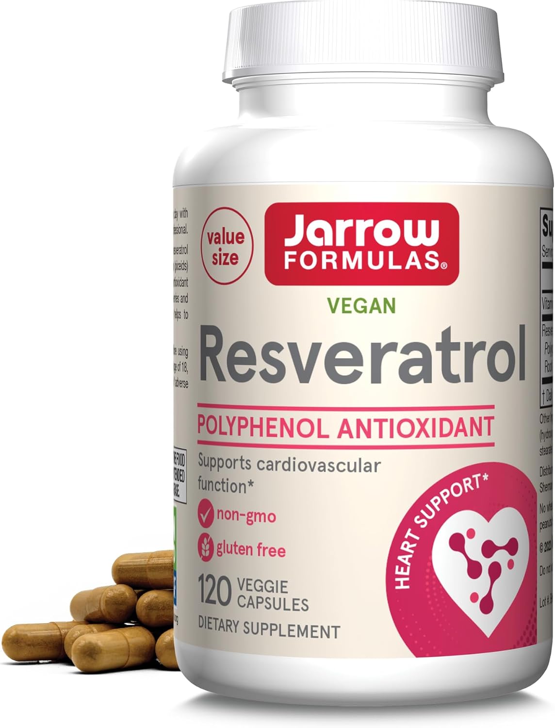 Jarrow Formulas Resveratrol 100 mg, Dietary Supplement, Antioxidant Support for Cardiovascular Function, 120 Veggie Capsules, 120 Day Supply