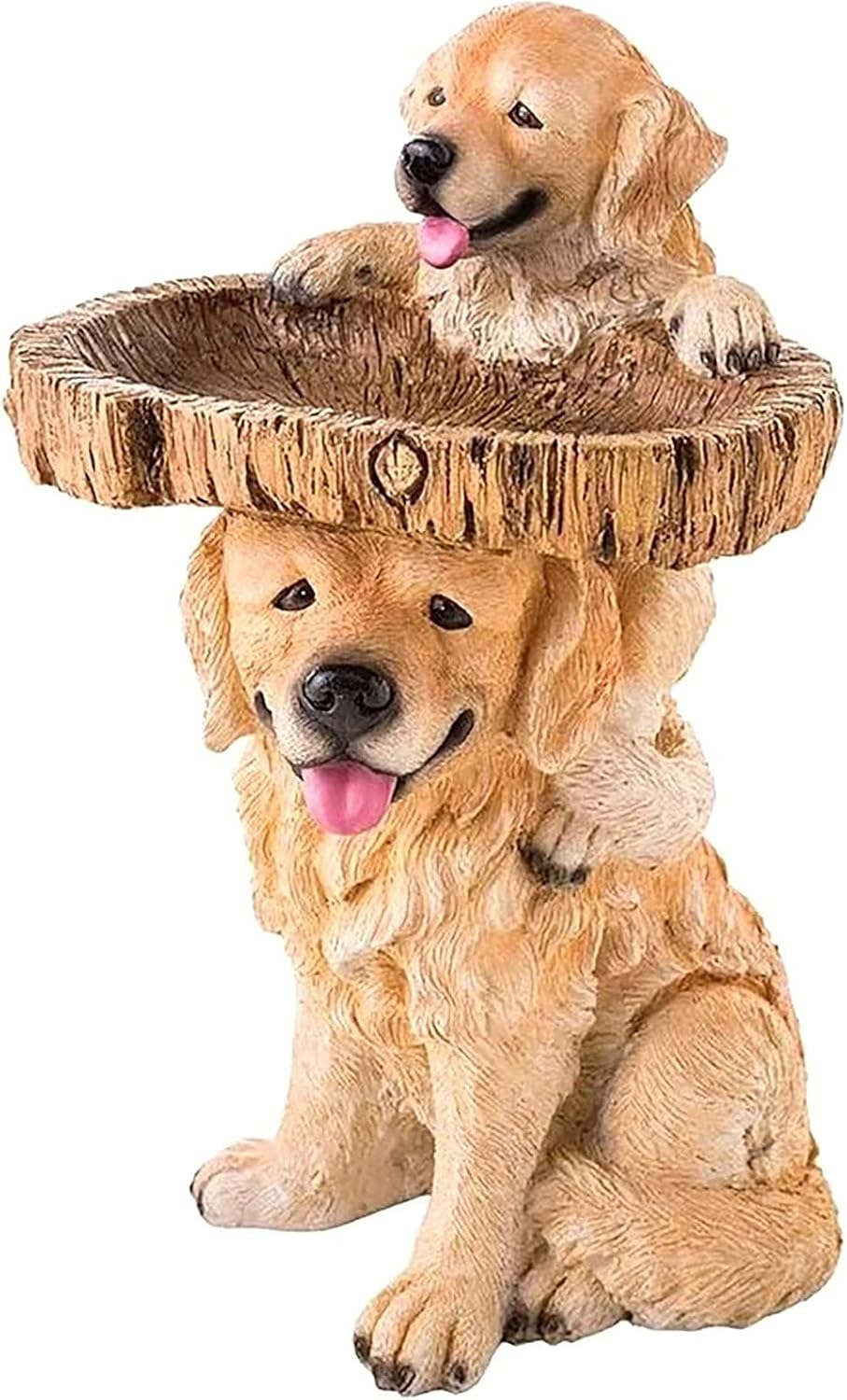 Qwertfeet Puppy Polyresin Bird Bath Brown Pedestal Garden Animal Ornaments Outdoor Indoor Statues Garden Bird Feeding Statues Handmade Gifts for Outdoor Home Garden Lawn Yard Decorations