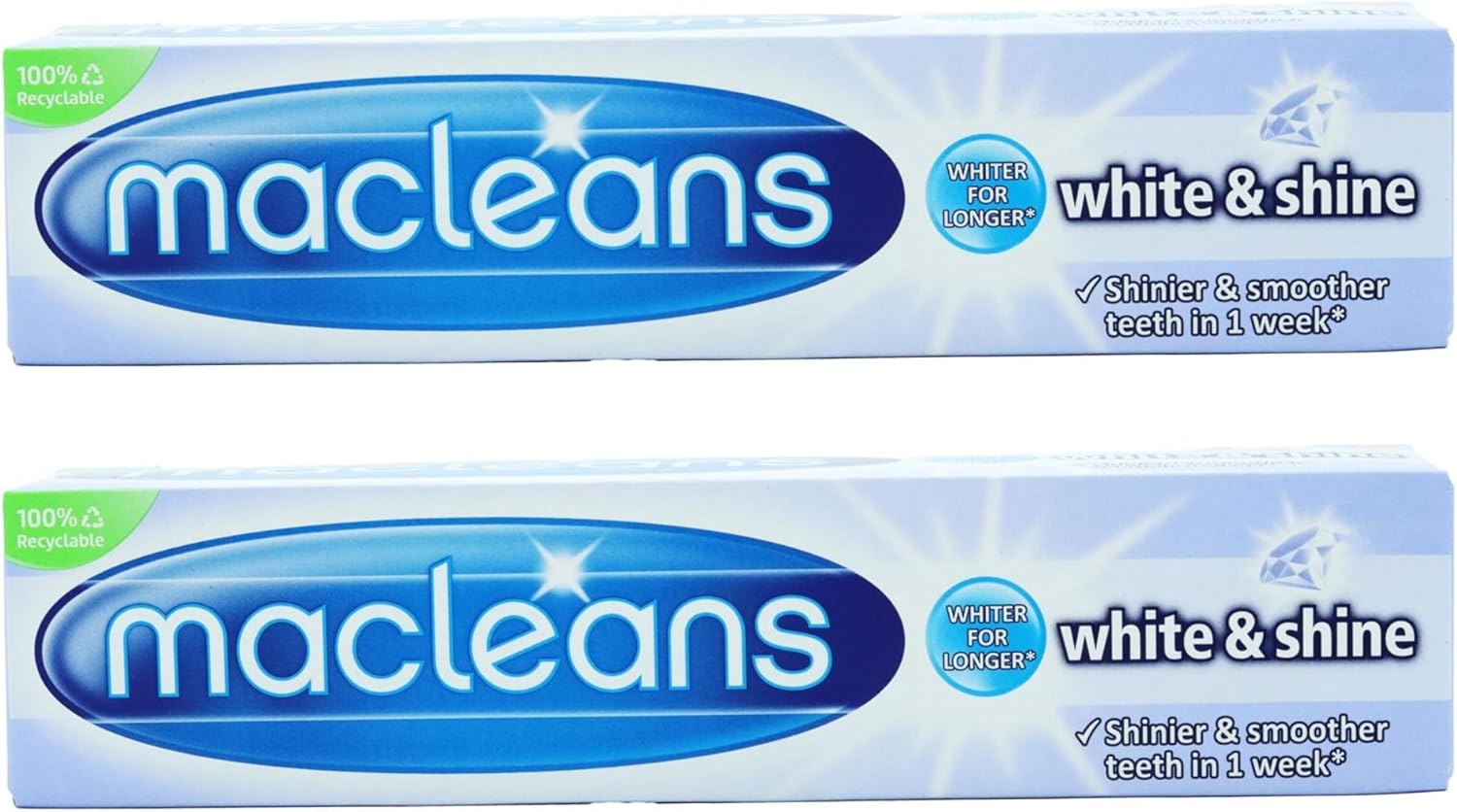 Bundle of 2 Mac Leans White & Shine Toothpaste 100ml Each | Fresh Breath | Healthy Gums | Strong Teeth | Triple Protection