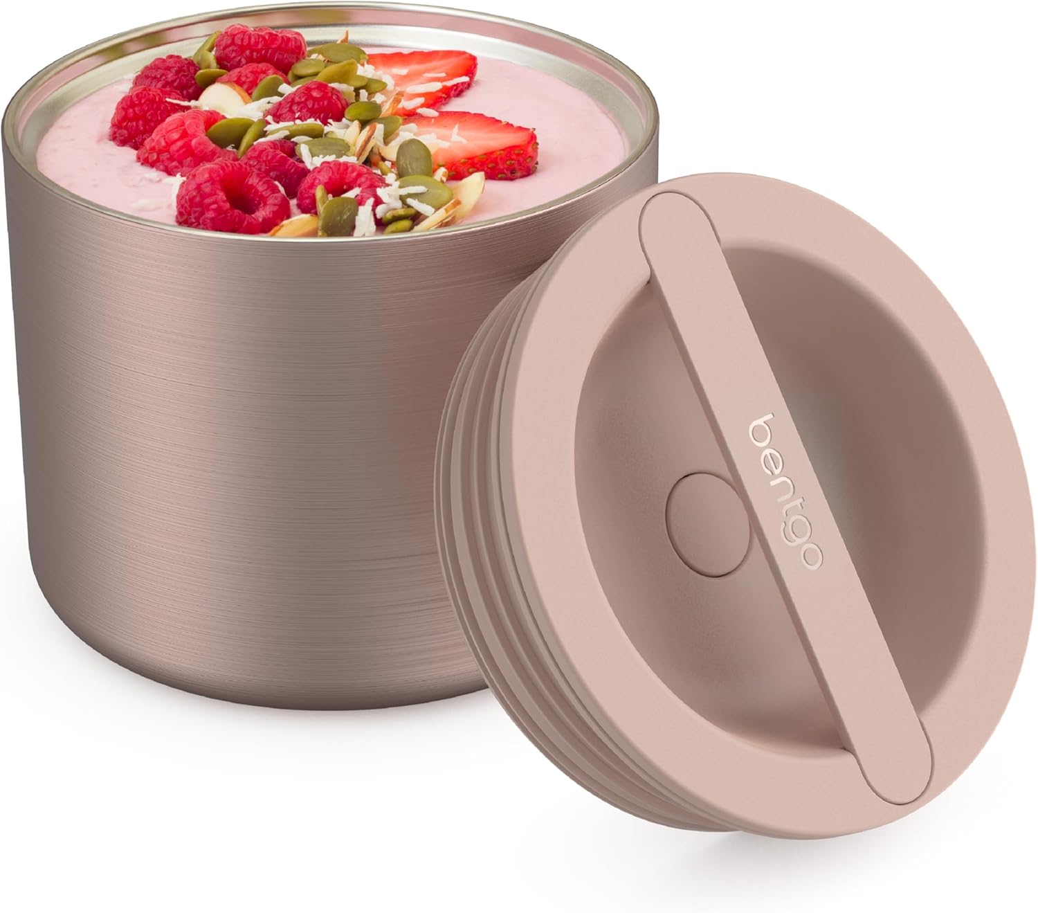 Bentgo Stainless Insulated Food Container - 2.4 Cups (19 oz), Triple-Layer Insulation, Vacuum Seal, Leak-Proof, Built-In Handle, Wide Opening, Premium Stainless Steel, for Cool/Warm Foods (Rose Gold)
