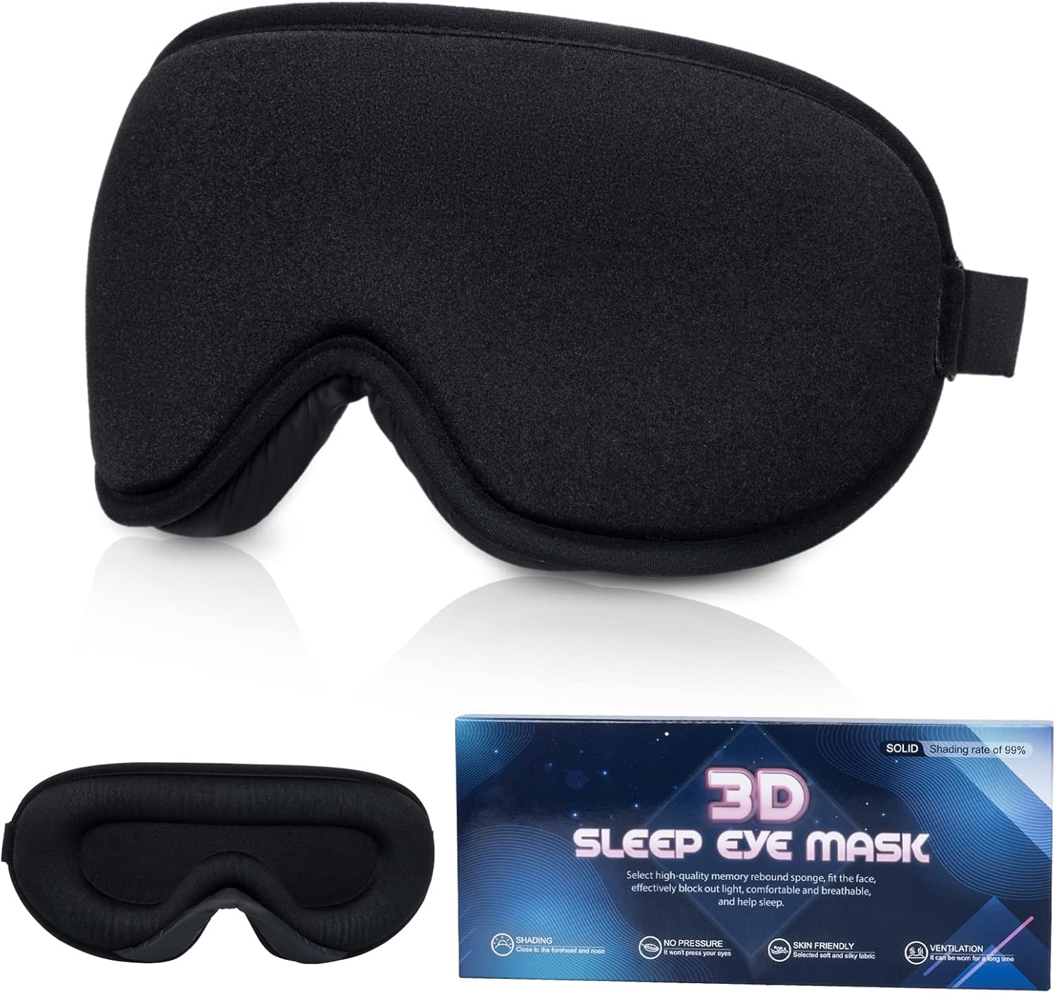 SUSNUAN Sleep Eye Mask, 3D Contoured Sleep Mask Light Blocking Sleep Mask for Women and Men, Soft and Comfortable Night Eye Blinder, Suitable for Travel, Lunch Breaks, Sleeping, Meditation, Black