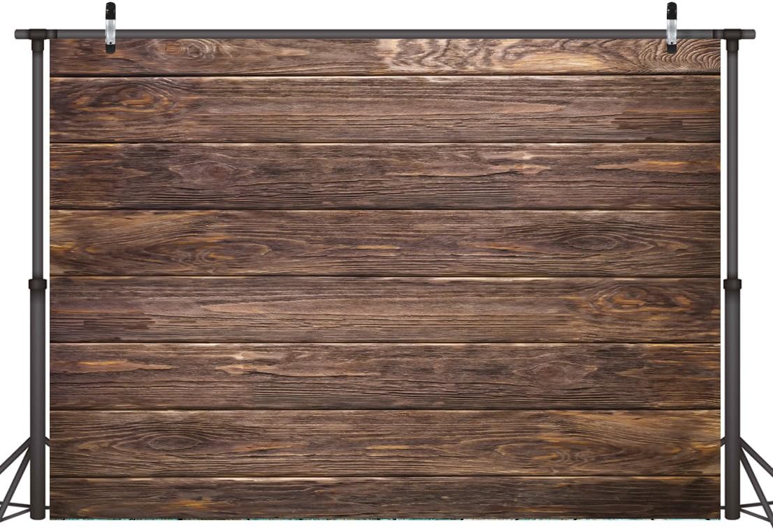 LYWYGG 7x5ft Thin Vinyl Brown Wood Backdrop Photographers Retro Wood Wall Background Cloth Seamless CP-19