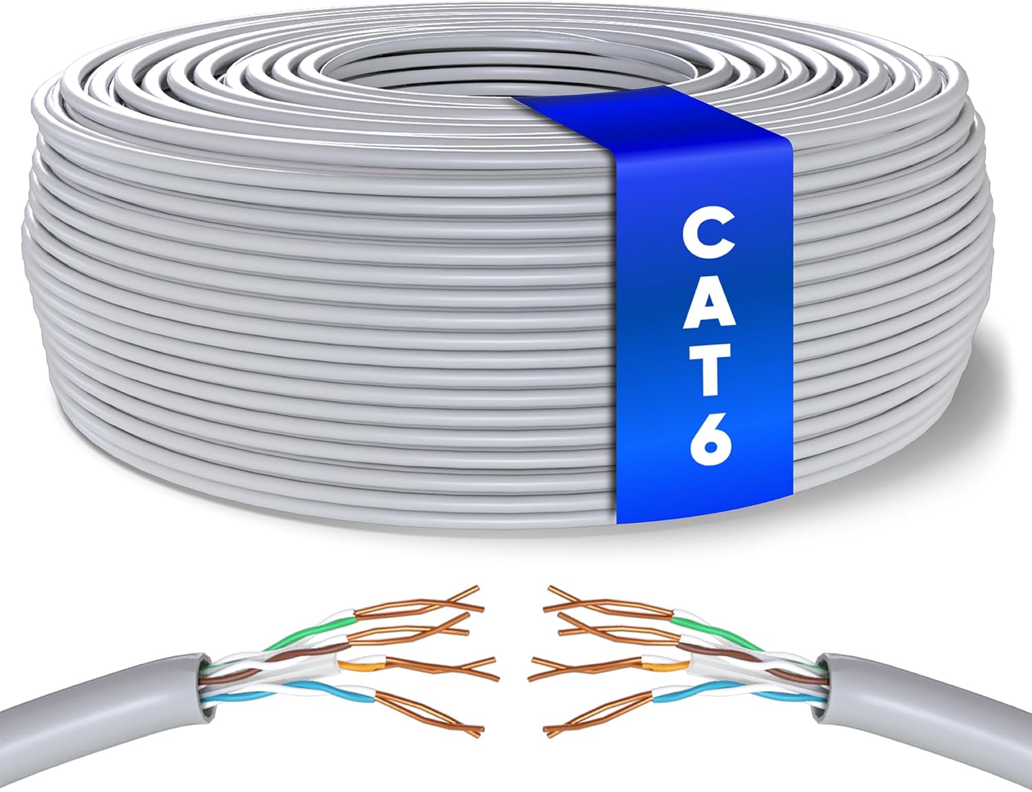 Mr. Tronic Bulk Cat 6 Ethernet Cable 50m, High Speed LAN Ethernet Network Cable, 50m Bulk Cat6 Internet 1 Gbps, 250 MHz, ADSL AWG24, UTP CCA (50 Meters, Grey)