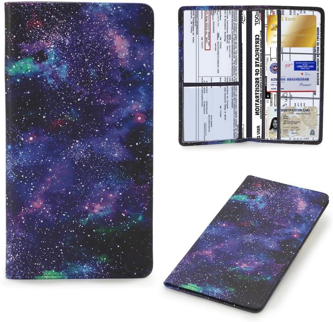 Leather Car Registration and Insurance Card Holder, Car Document Holder for Cards License with Magnetic Shut(Purple)