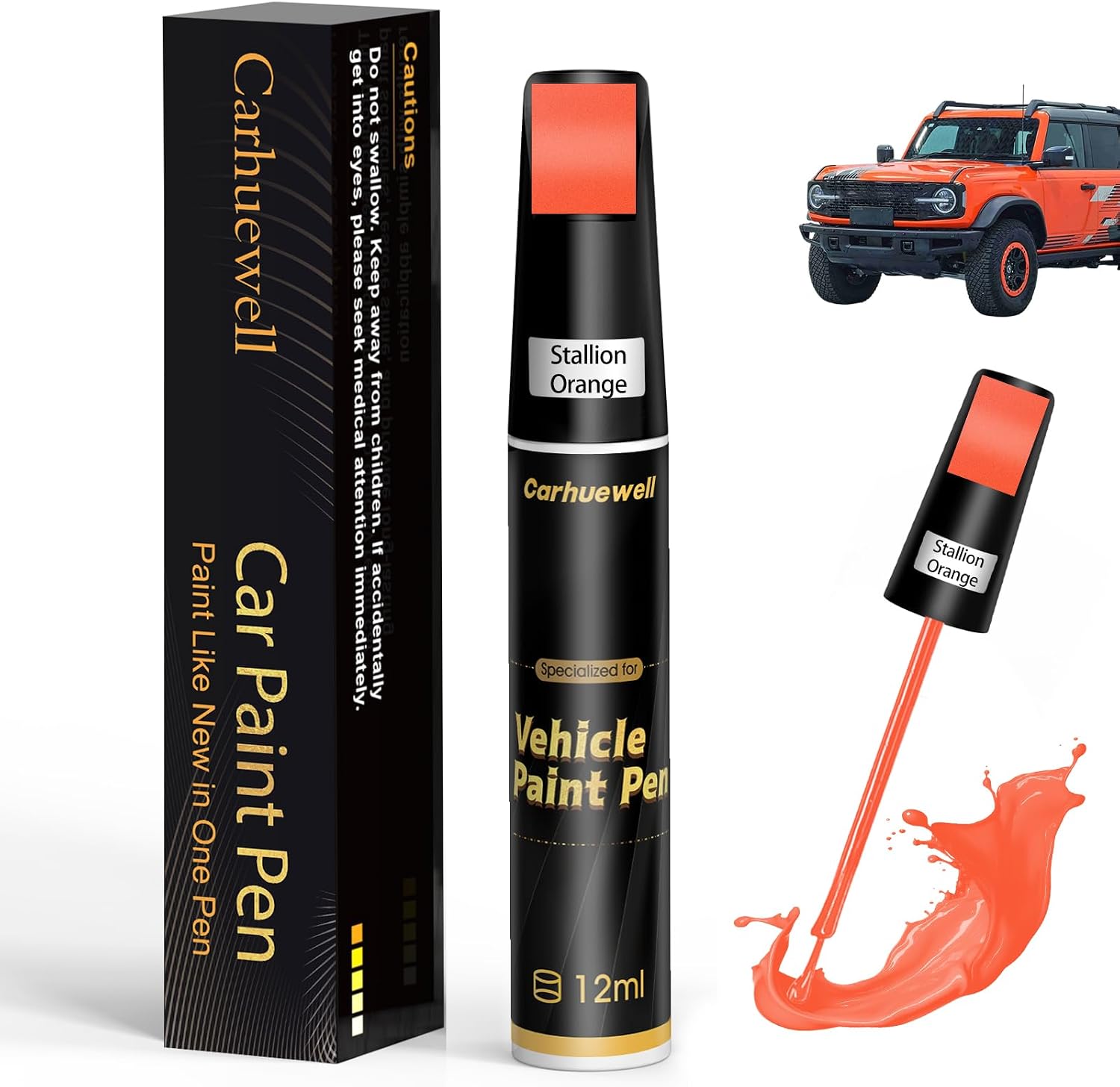 Orange Touch Up Paint for Cars, Auto Car Paint Touch Up Paint Pen for Deep Scratches, Car Scratch Repair Pen, Quick and Easy Solution to Repair Minor Automotive Scratches (Stallion Orange)