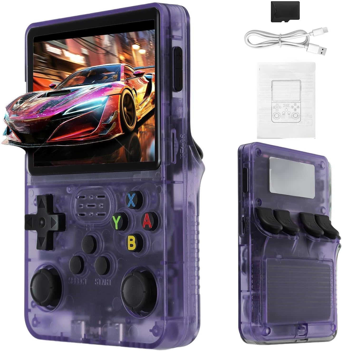 R36S Retro Handheld Game Console with 10000+ Classic Games,3.5-inch IPS Screen,Built-in Open Source Linux System,3500mAH Battery,Portable Mini Simulator Handheld Game Console(Purple)