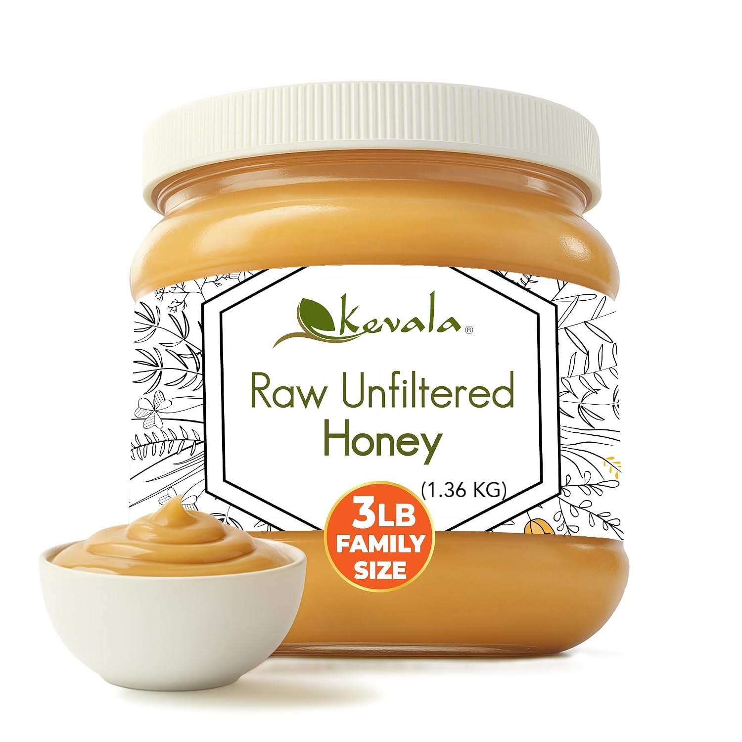 Kevala Raw Unfiltered Honey - 3 lb, Pure Honey for Baking and Cooking