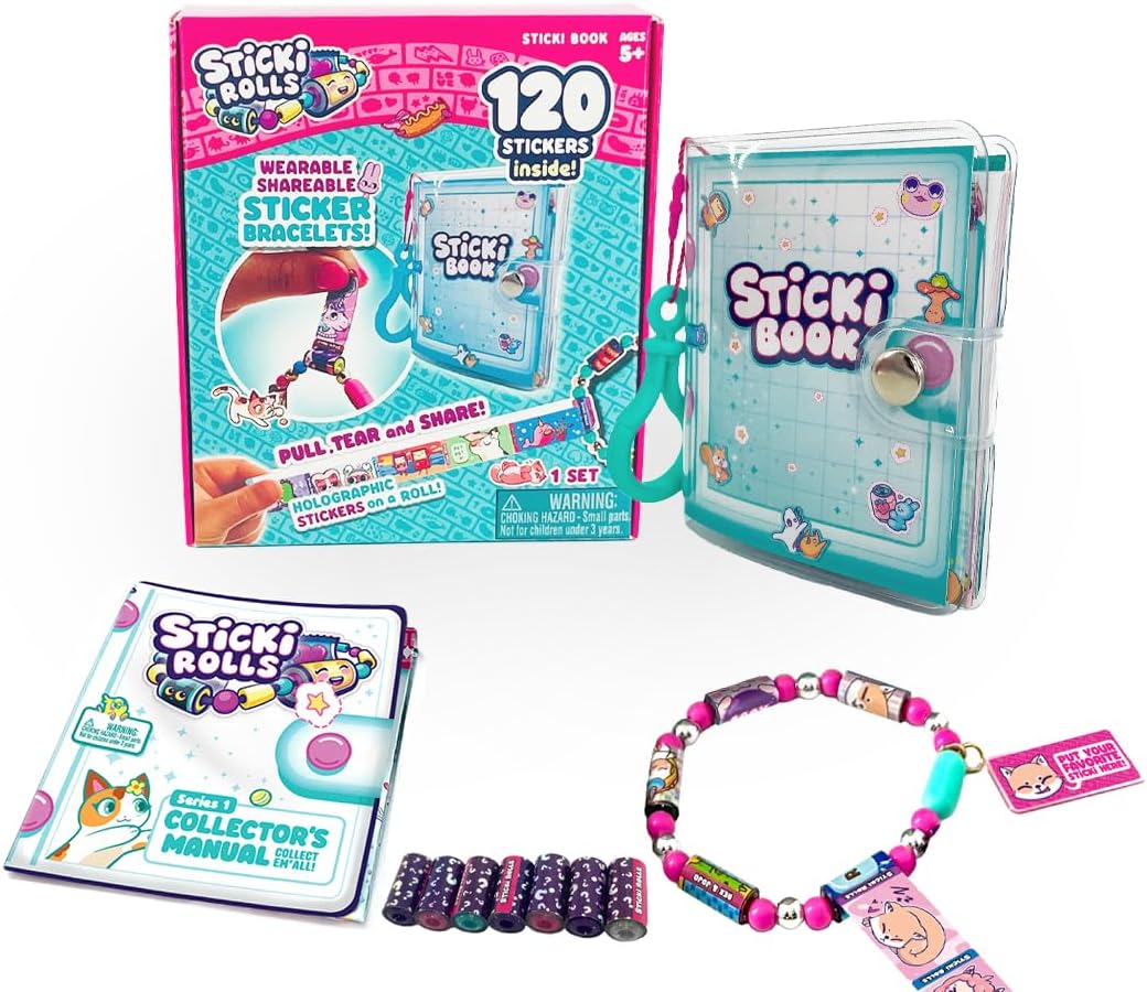 STICKI Rolls Sticki Book - The Original Wearable Shareable Toy Sticker Bracelet + Collection Book | Includes 120 Mini Stickers | Over 1000 Fun Sticker Designs to Collect! (Series 1)