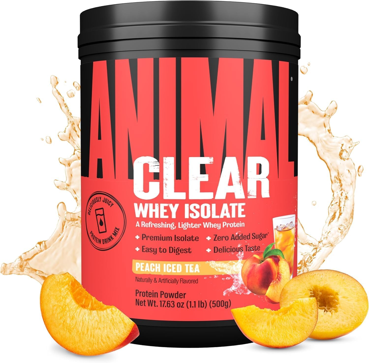 Clear Whey Isolate Protein Powder - Easy to Digest and Mix, 5g BCAA, Deliciously Juicy, Refreshing Anytime Drink for Men and Women, Peach Iced Tea 500g (20 Servings)