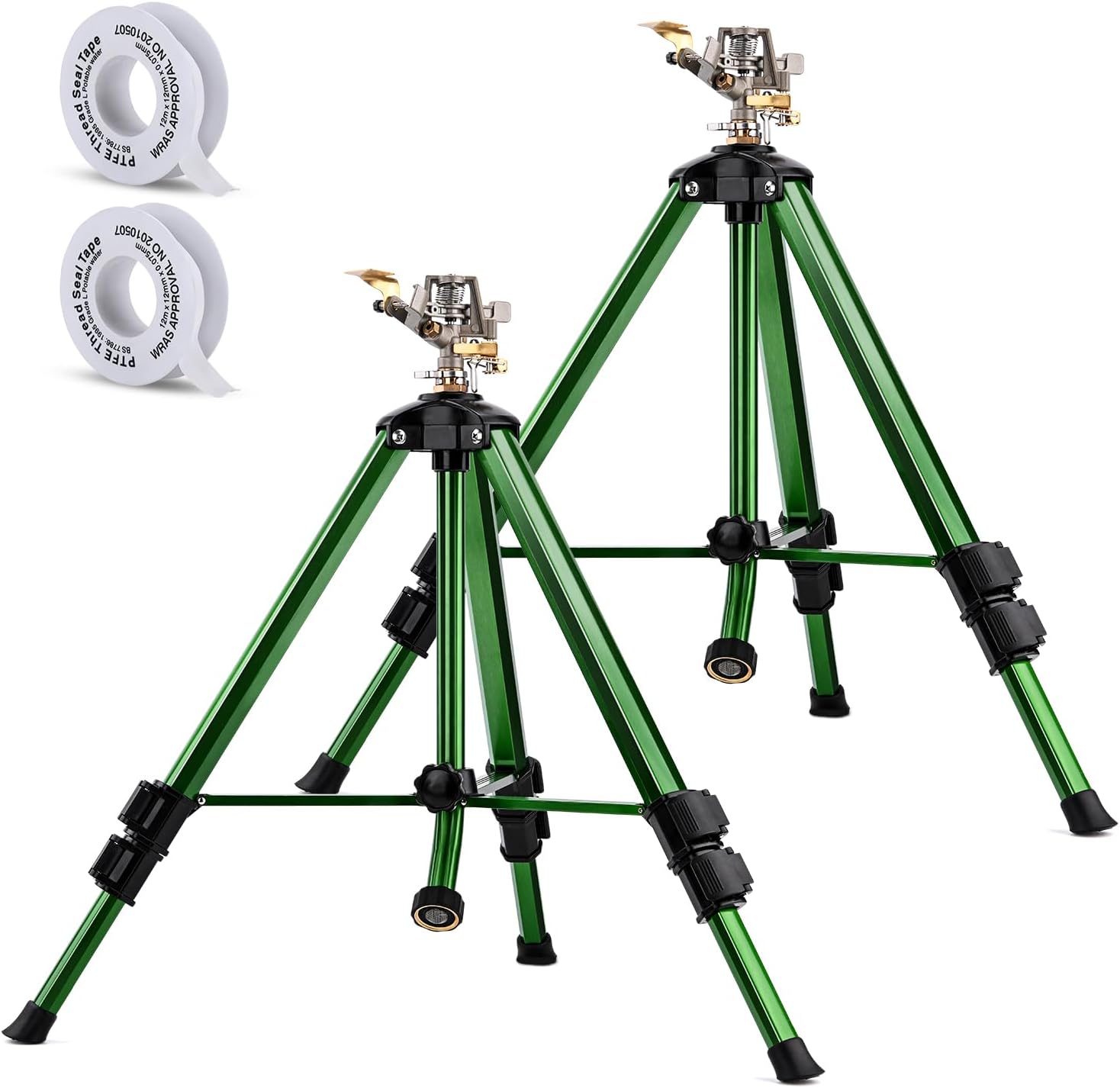 2 Pack Lawn Sprinklers for Yard - 360° Tripod Sprinklers for Yard Large Area - Heavy Duty with 3/4 Inch Connector and Extension Legs - Flip Locks