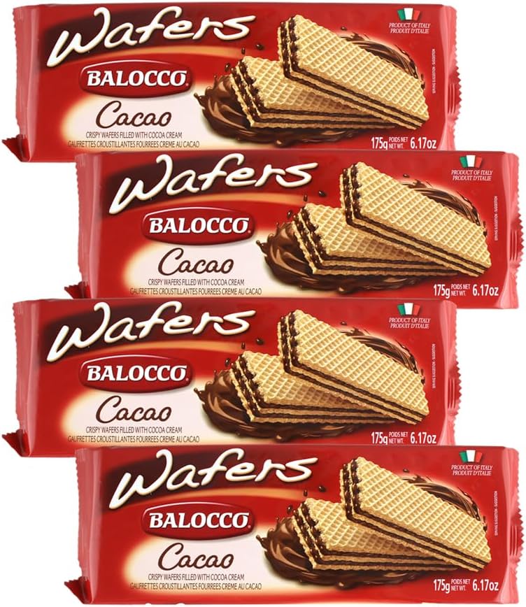 Balocco Wafers Cocoa | 175G | Cocoa Cream | Wafers Chocolate | Perfect Snacks for Every Time | Chocolate Cream | Flavored Sandwich Biscuit Wafer (Pack of 4)