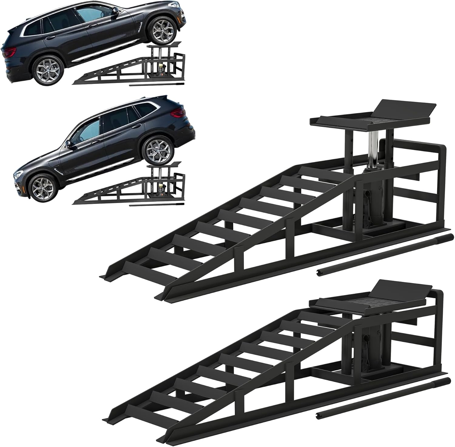 2 Pack Hydraulic Car Ramps 5T 10000lbs Low Profile Car Lift Service Ramps Truck Trailer Garage,Height Hydraulic Vehicle Ramps, Lift Height 11.61-16.21 Inches