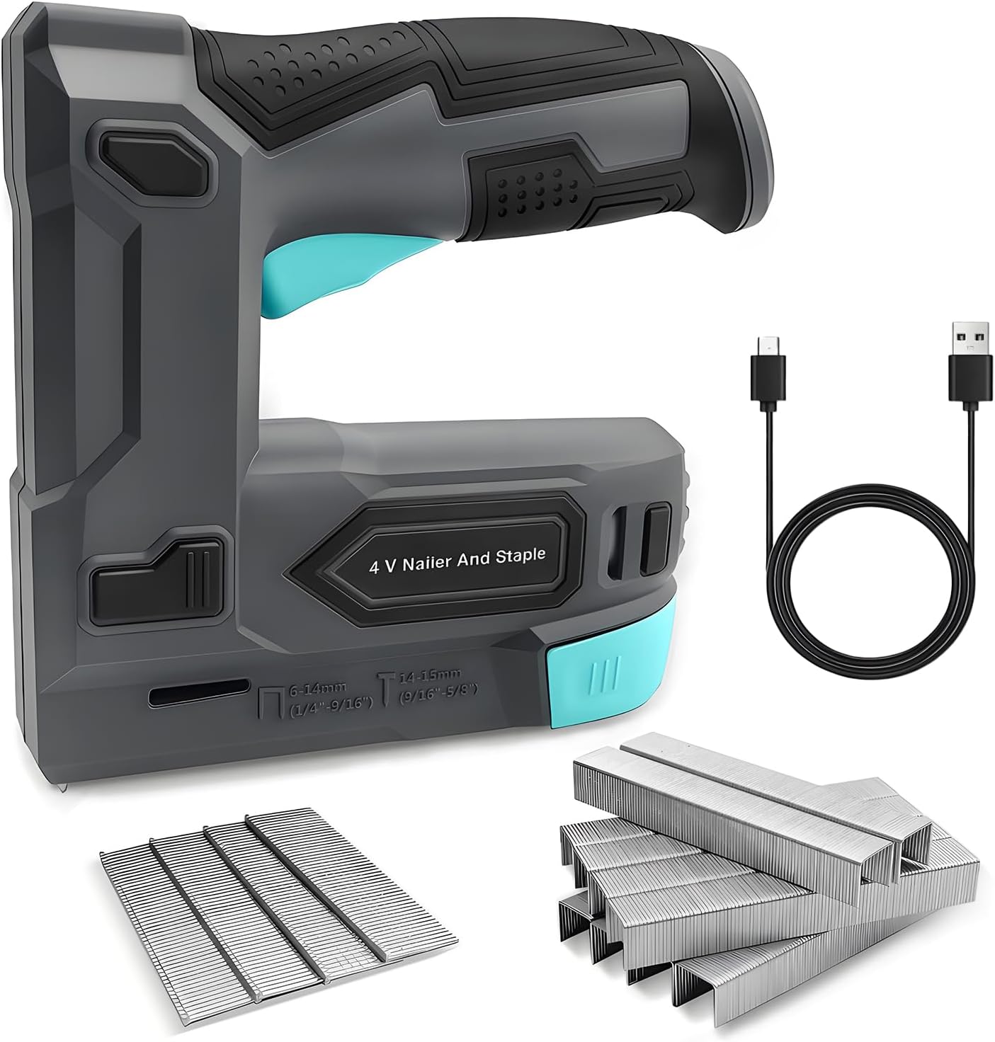 BLUEMARS 4V Cordless Staple Gun Brad Nailer, 2 in 1 Electric 6-14mm Nail Gun 14-15mm Staple Gun with 400 Staples & 100 Nails,for Upholstery, Carpentry and Woodworking Projects, DIYer