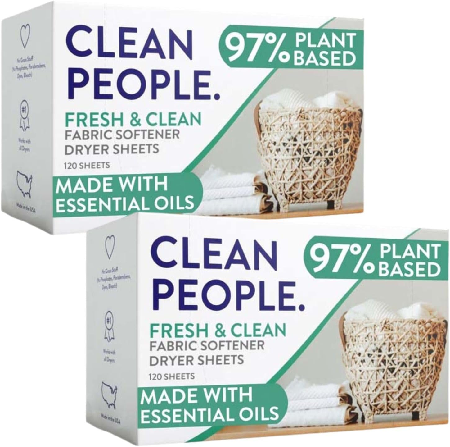 THE CLEAN PEOPLE The Clean People Fabric Softener Sheets - Dryer Sheets - Soften & Eliminate Static - Vegan Clothes Softener with Essential Oils - Fresh Scent, P