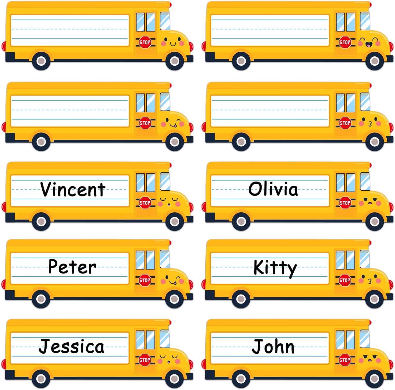 WaaHome Name Tags for Classroom Desks - 36pcs School Bus Student Desk Name Tags, Personalized Self Adhesive Desk Name Plates Stickers for Classroom, Kindergarten Elementary Teacher Supplies Must Haves