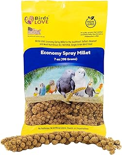 Birds LOVE Economy & Thin Special Spray Millet | GMO-Free (No Stems Only Edible Tops) for Birds Cockatiel, Lovebird, Parakeet, Finch, Canary All Parrots Healthy Treat 7 oz -Pack of 2